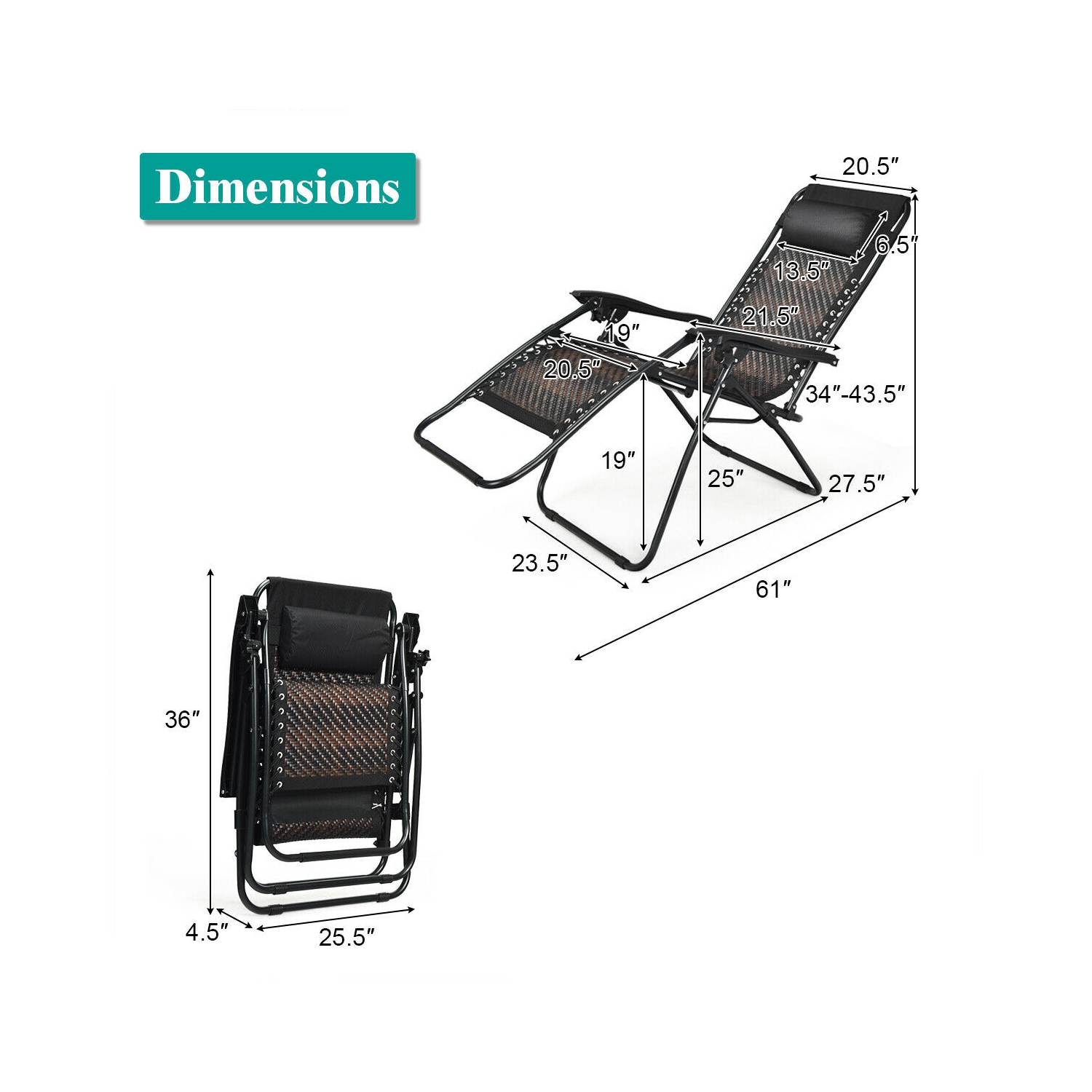 Topbuy Folding Recliner Patio Rattan Zero Gravity Lounge Chair With Headrest