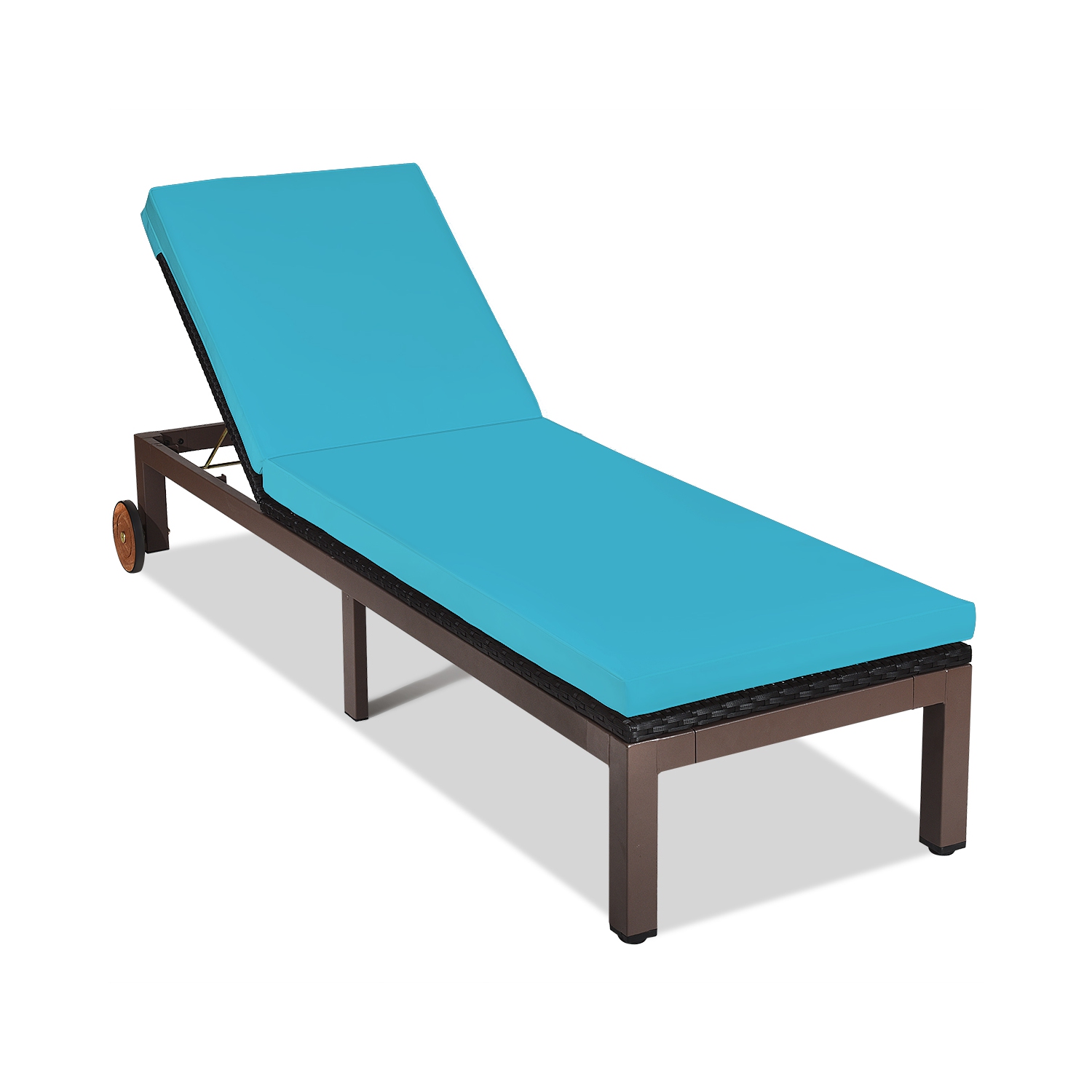 Topbuy Patio Rattan Lounge Chair Outdoor Cushioned Chaise Height Adjustable Turquoise