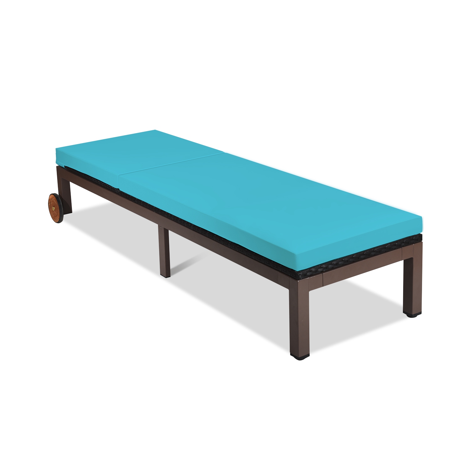 Topbuy Patio Rattan Lounge Chair Outdoor Cushioned Chaise Height Adjustable Turquoise