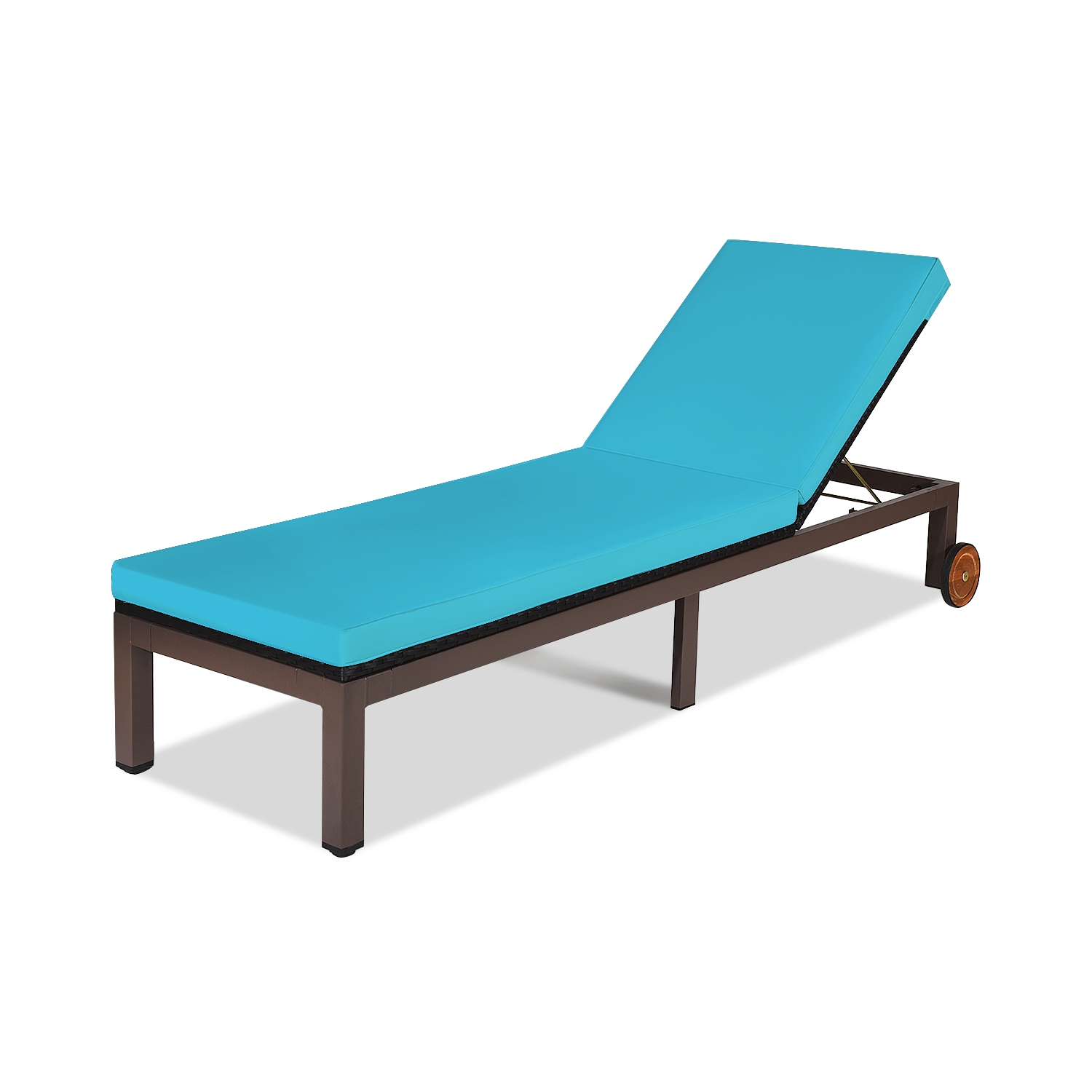 Topbuy Patio Rattan Lounge Chair Outdoor Cushioned Chaise Height Adjustable Turquoise