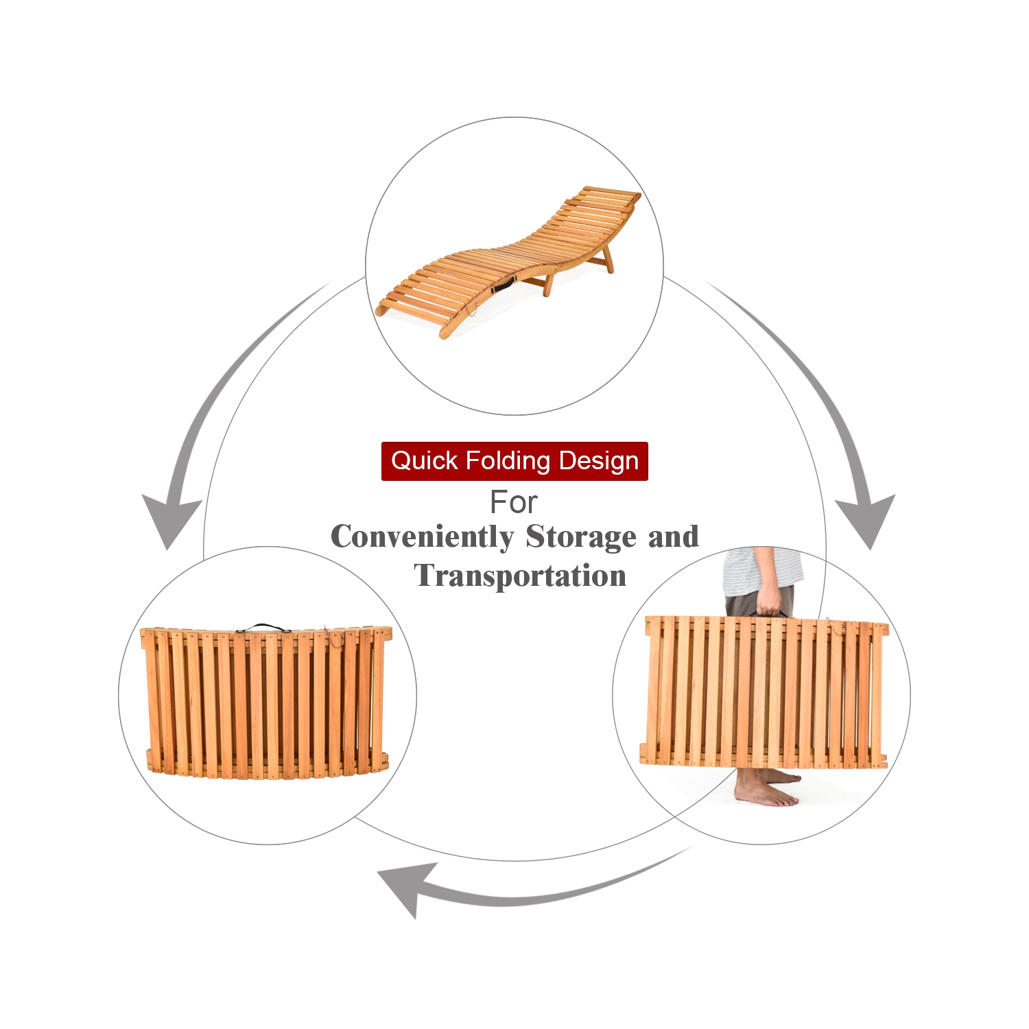 Topbuy Folding Wood Lounge Outdoor Wooden Chaise Chair with Cushion Set of 2