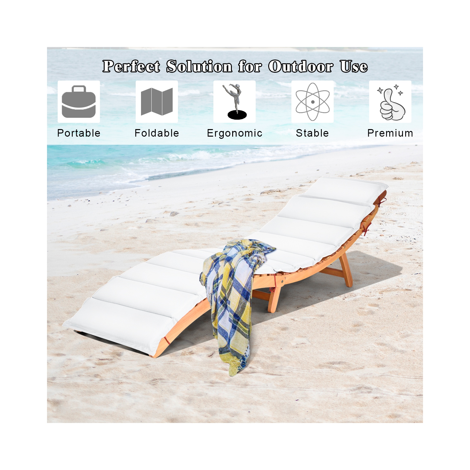 Topbuy Folding Wood Lounge Outdoor Wooden Chaise Chair with Cushion Set of 2