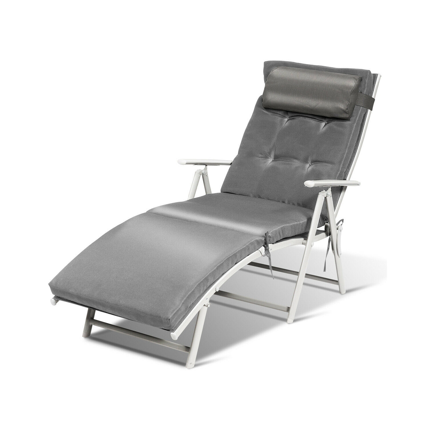 Topbuy Cushioned Folding Chaise Lounge Chair Adjustable Recliner Black/ Turquoise/ Gray