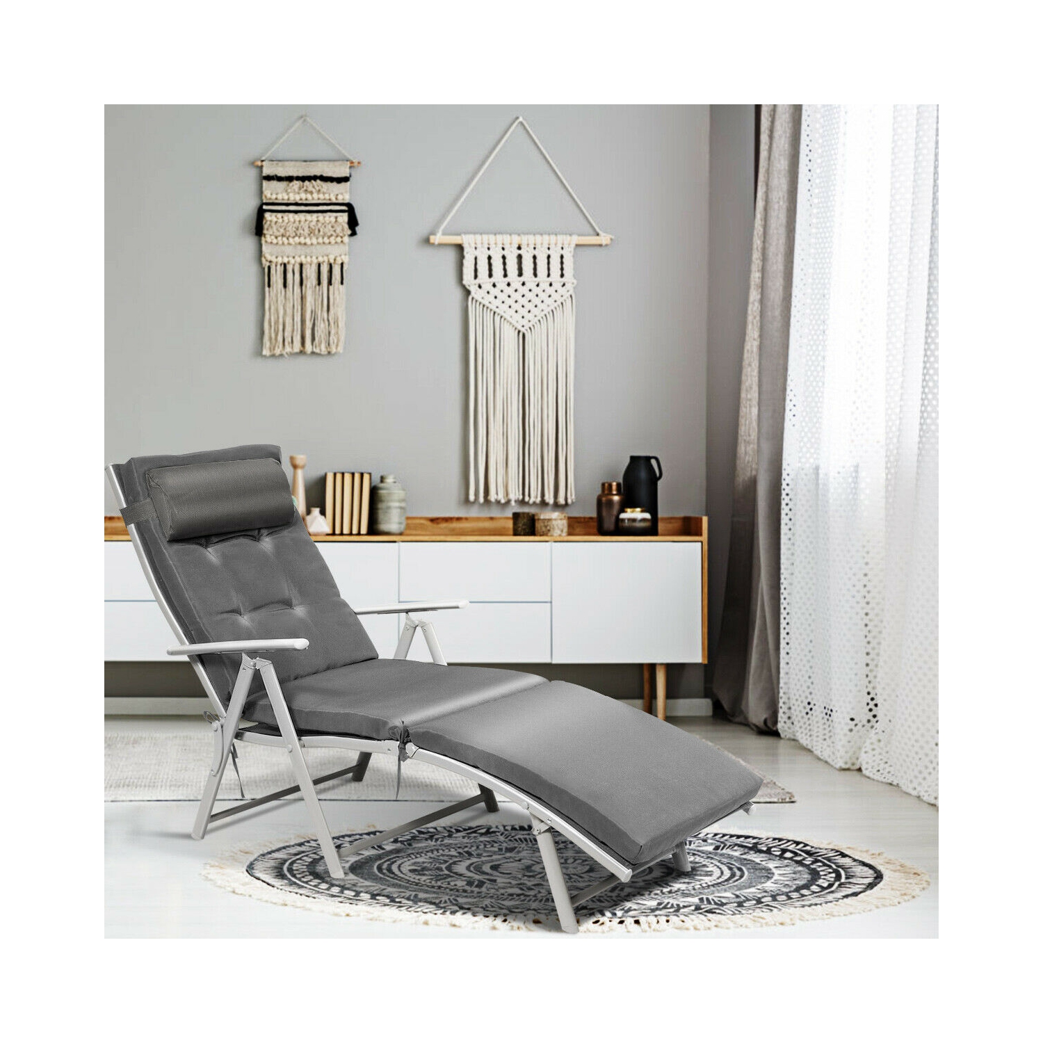 Topbuy Cushioned Folding Chaise Lounge Chair Adjustable Recliner Black/ Turquoise/ Gray