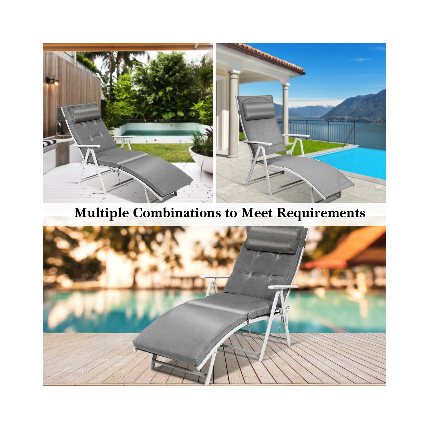 Topbuy Cushioned Folding Chaise Lounge Chair Adjustable Recliner Black/ Turquoise/ Gray