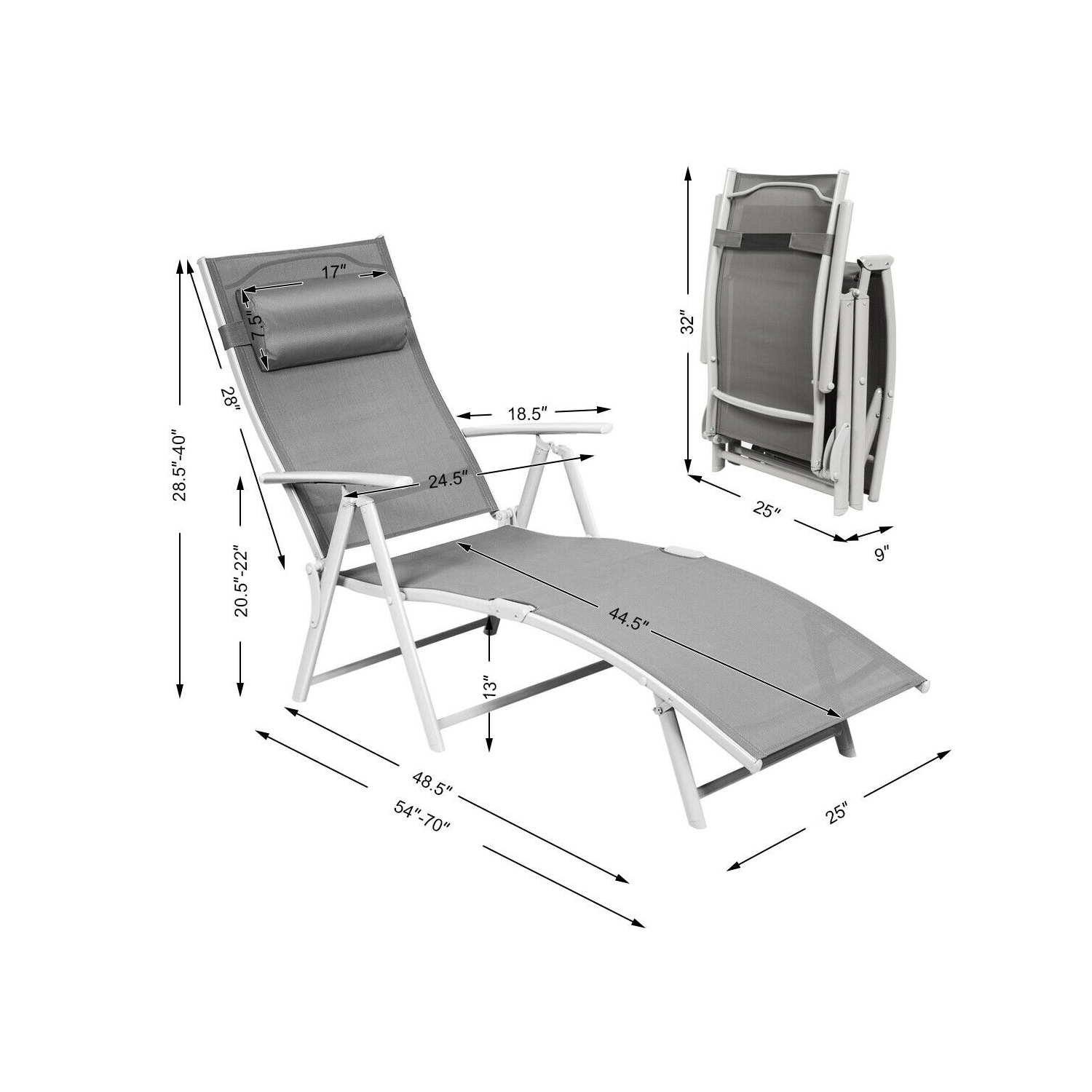 Topbuy Cushioned Folding Chaise Lounge Chair Adjustable Recliner Black/ Turquoise/ Gray