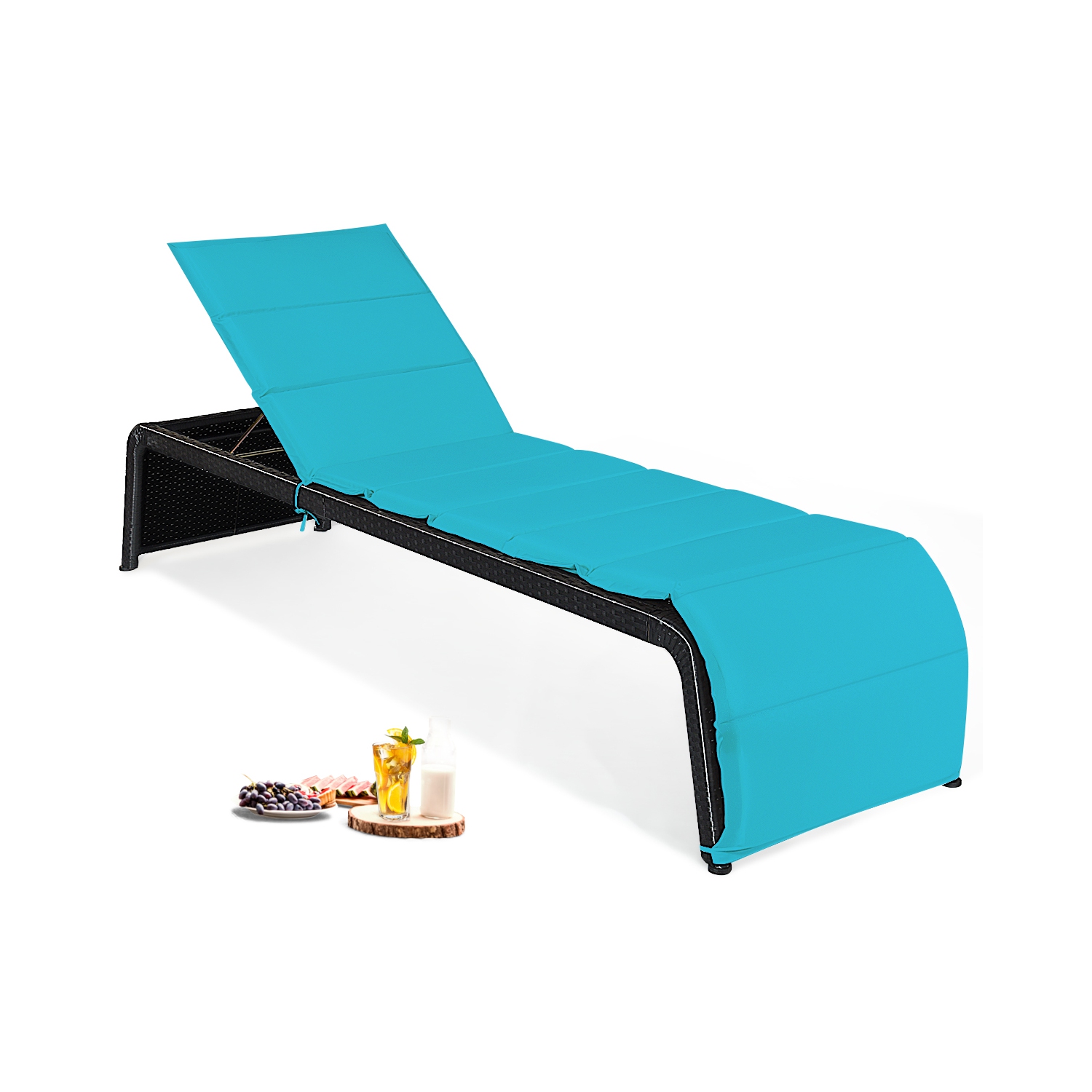 Topbuy Adjustable Outdoor Rattan Chaise Lounge Recliner Couch with Red/Turquoise Cushions