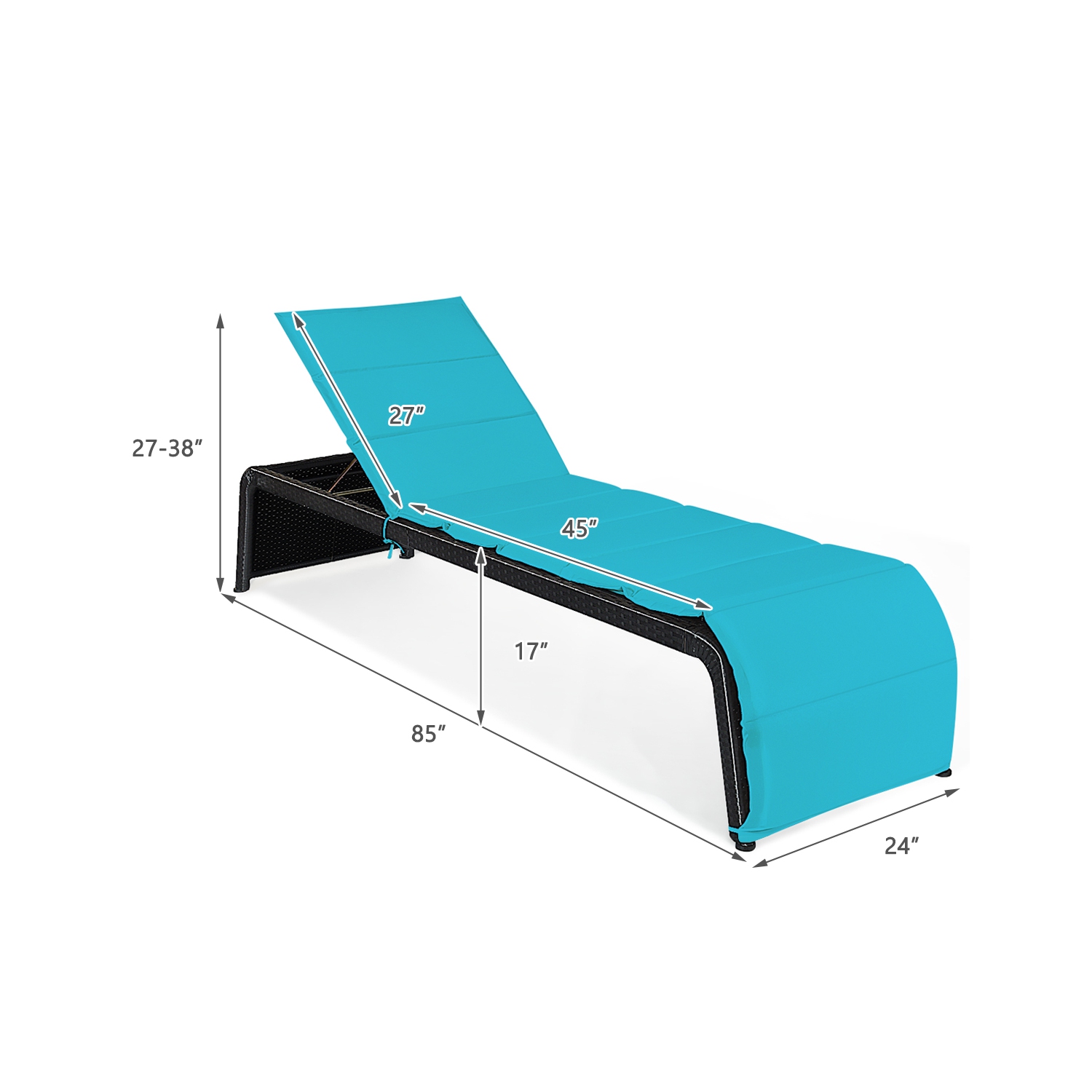 Topbuy Adjustable Outdoor Rattan Chaise Lounge Recliner Couch with Red/Turquoise Cushions