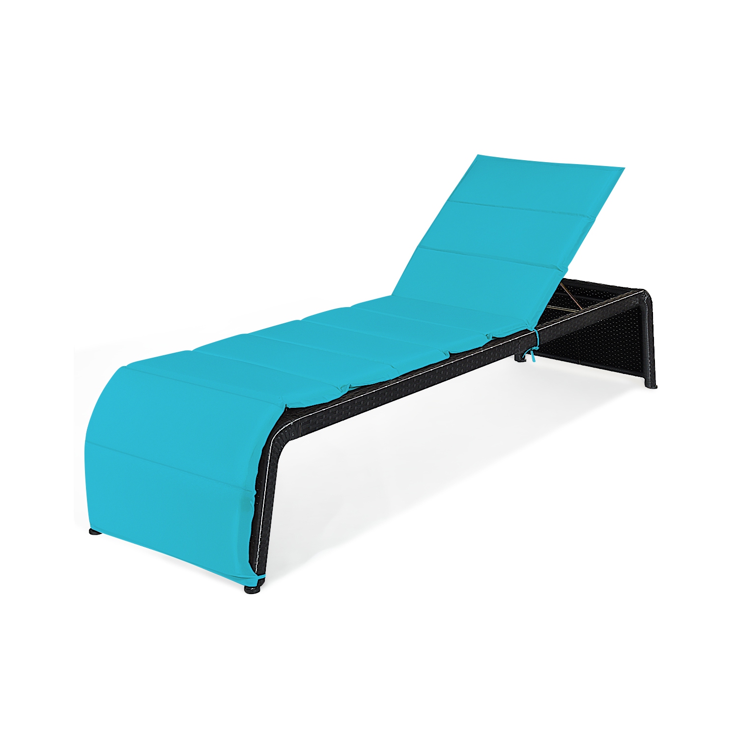 Topbuy Adjustable Outdoor Rattan Chaise Lounge Recliner Couch with Red/Turquoise Cushions