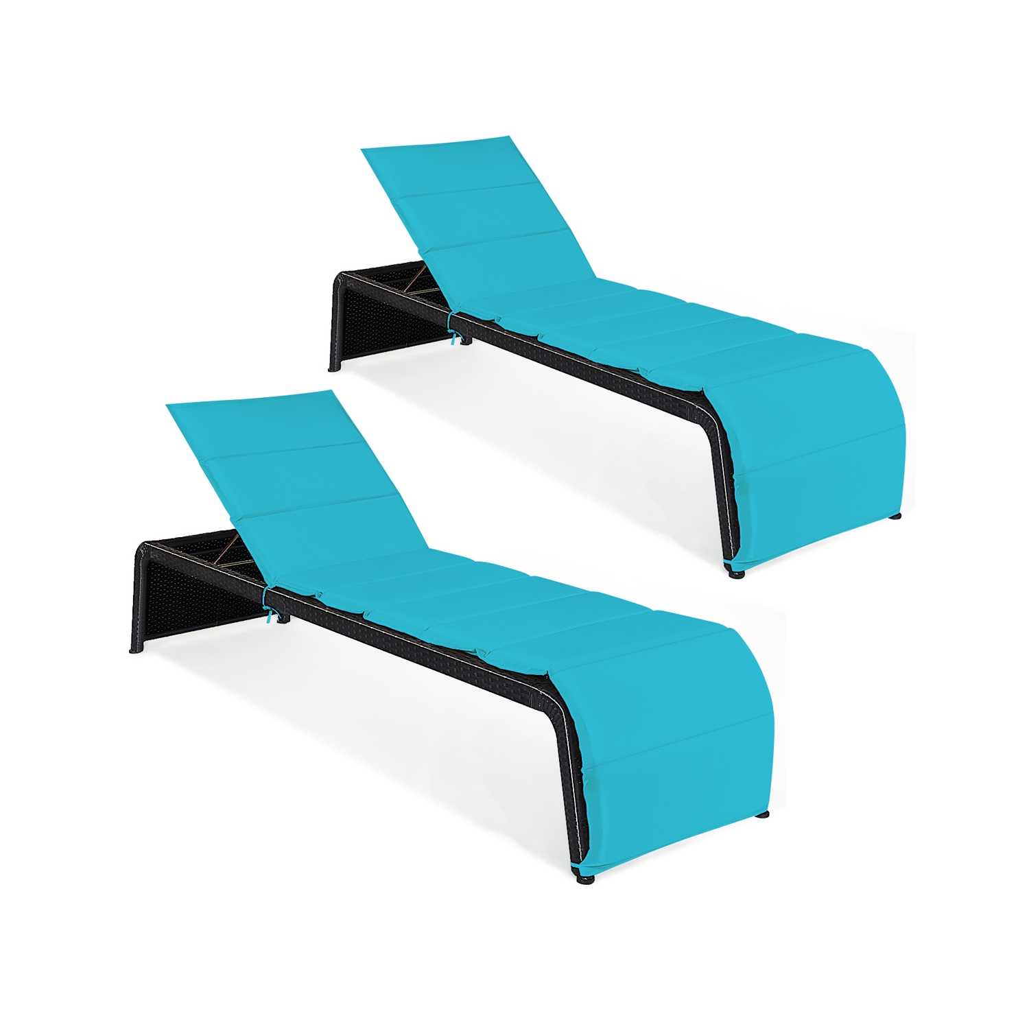 Topbuy Adjustable Outdoor Rattan Chaise Lounge Recliner Couch with Red/Turquoise Cushions