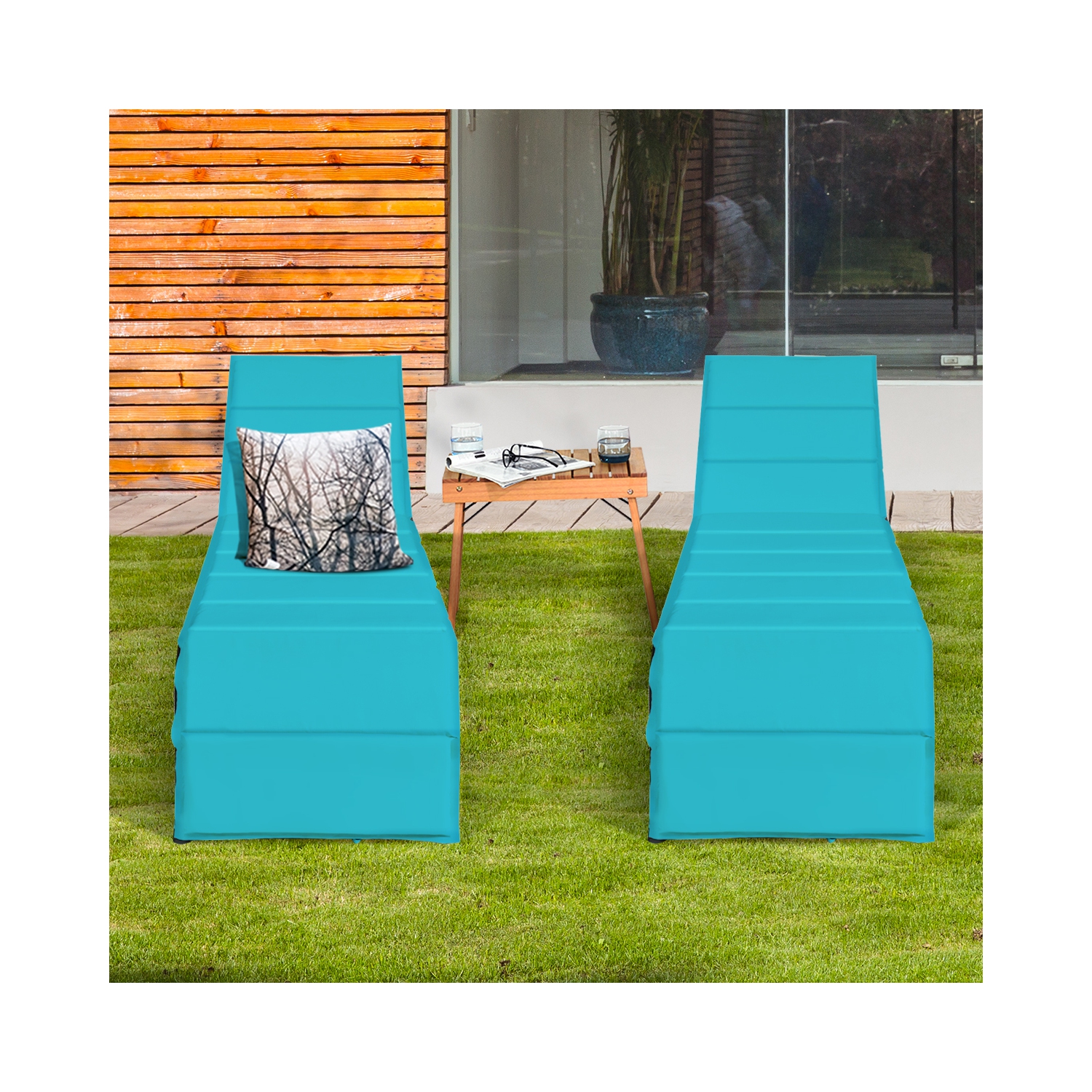 Topbuy Adjustable Outdoor Rattan Chaise Lounge Recliner Couch with Red/Turquoise Cushions