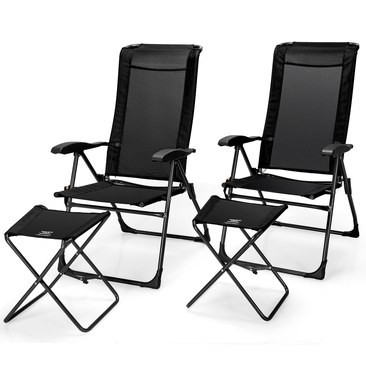 Patiojoy 4 PCS Outdoor Wicker Chaise Lounge Patio Lounge Chair Ottoman Set w/7-Gear Adjustable Backrest Black