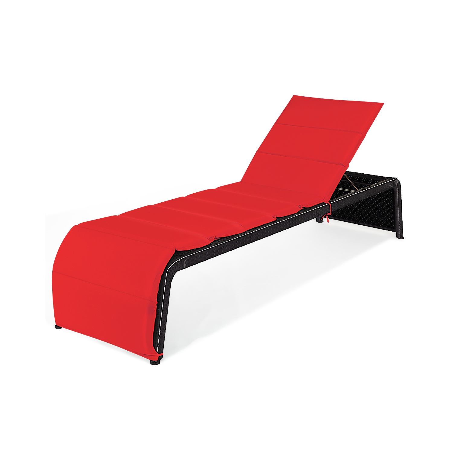 Topbuy Adjustable Outdoor Rattan Chaise Lounge Recliner Couch with Red/Turquoise Cushions