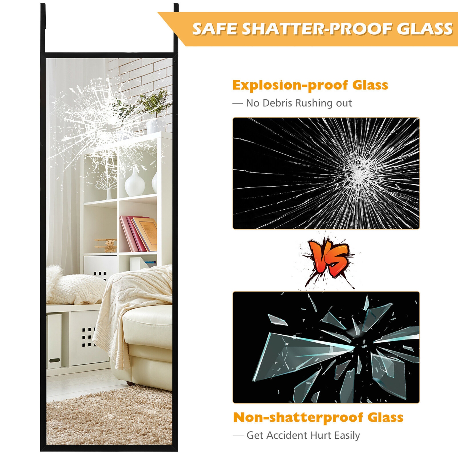 Miroir mural à suspendre pleine longueur pour la salle de bain de la chambre à coucher de Costway