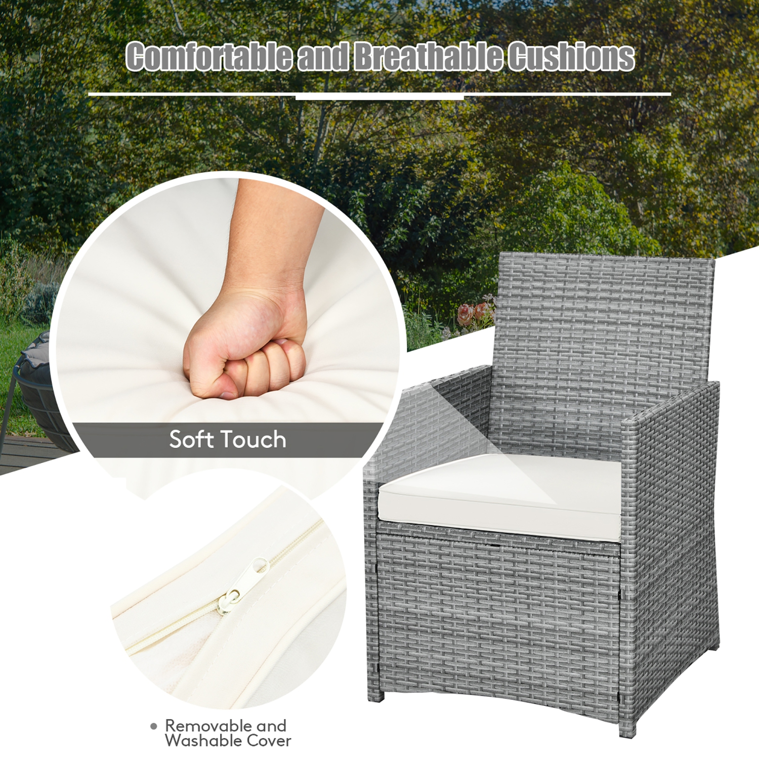 Costway 3PCS Patio Rattan Furniture Set Cushioned Sofa Armrest Garden