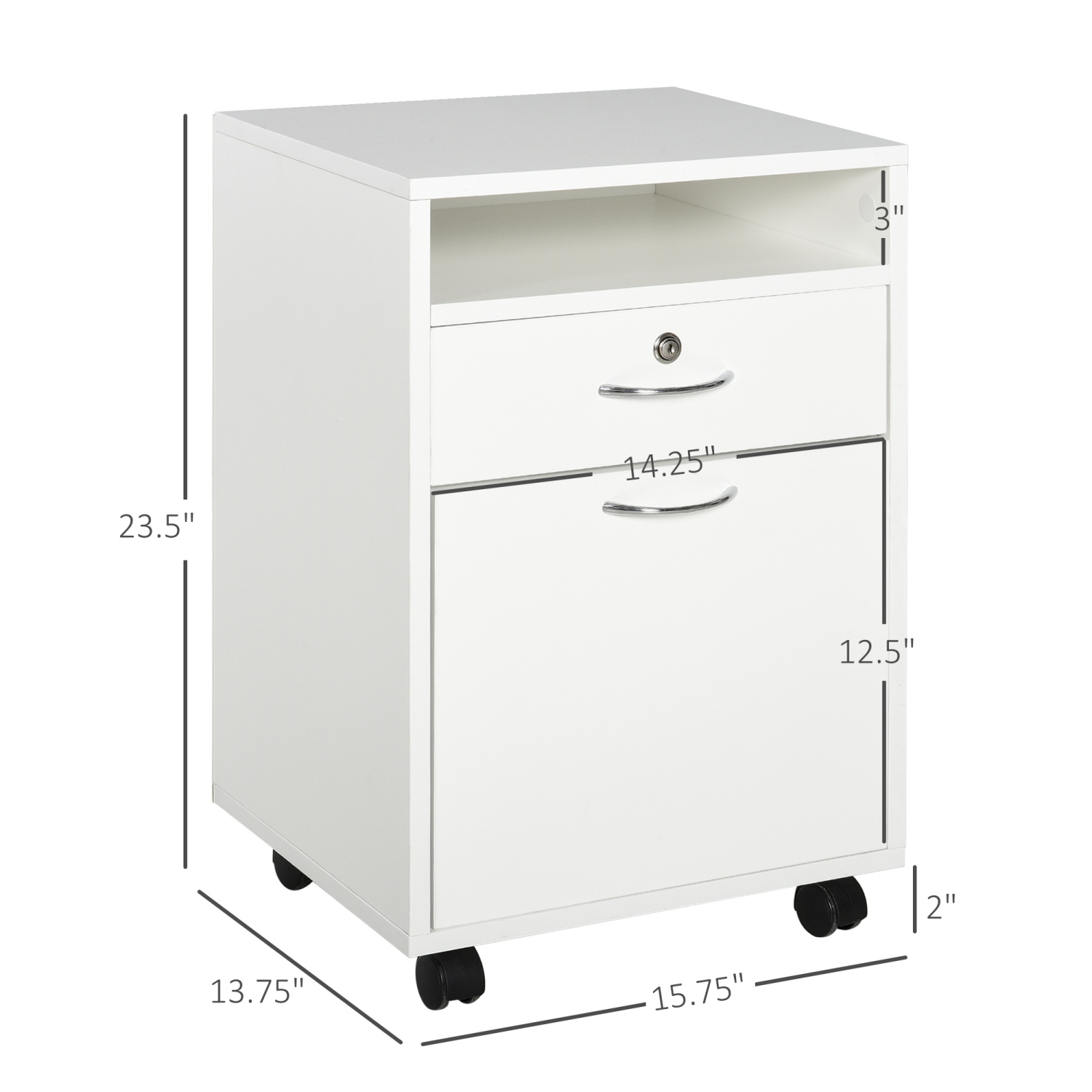 HOMCOM – Classeur vertical de 24 po avec tiroir verrouillable, classeur mobile avec 2 clés, roulettes pour bureau à domicile, blanc