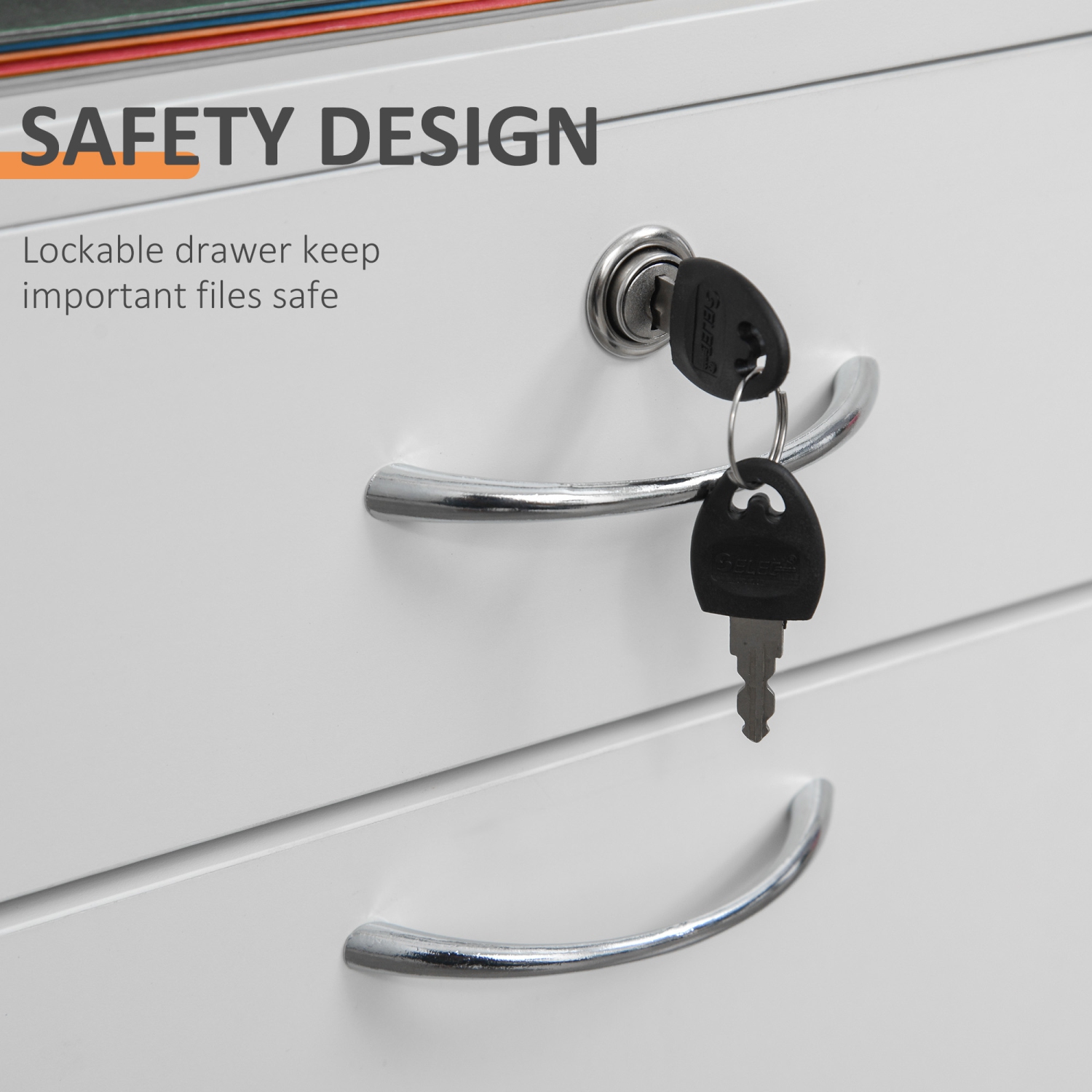 HOMCOM – Classeur vertical de 24 po avec tiroir verrouillable, classeur mobile avec 2 clés, roulettes pour bureau à domicile, blanc