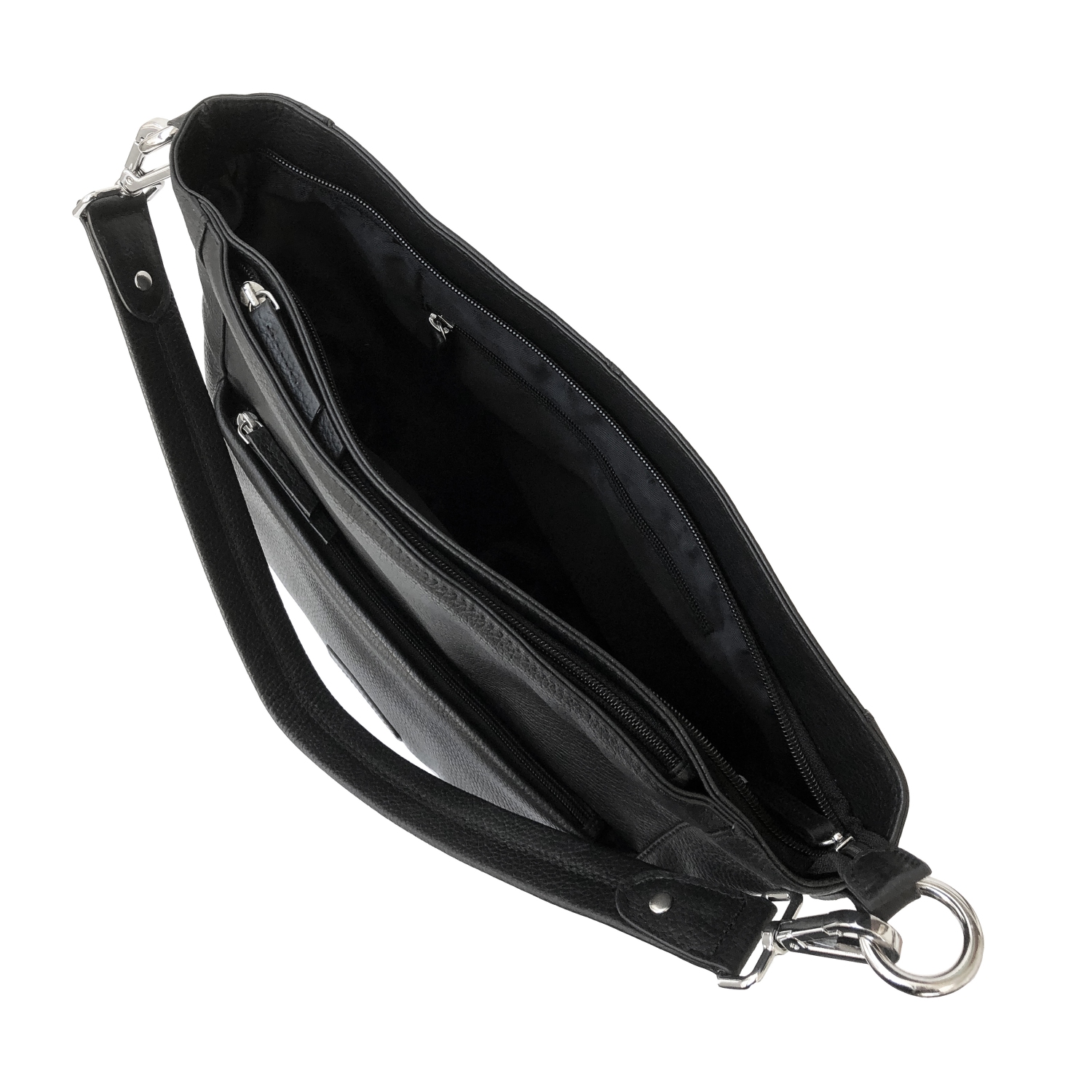 Sac besace à bandoulière en cuir avec poche à plusieurs fermetures à glissière pour femmes de Club Rochelier - Noir