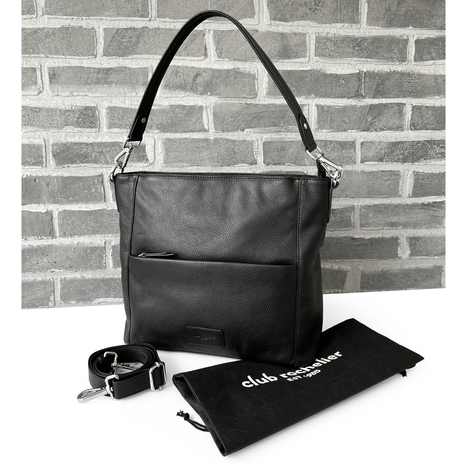 Sac besace à bandoulière en cuir avec poche à plusieurs fermetures à glissière pour femmes de Club Rochelier - Noir