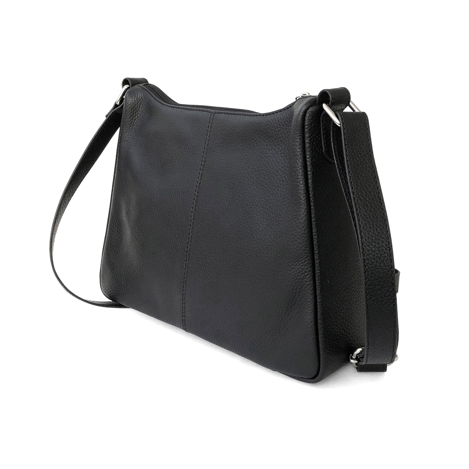 Club Rochelier Ladies Leather Medium Multi Zip Crossbody Bag, Black