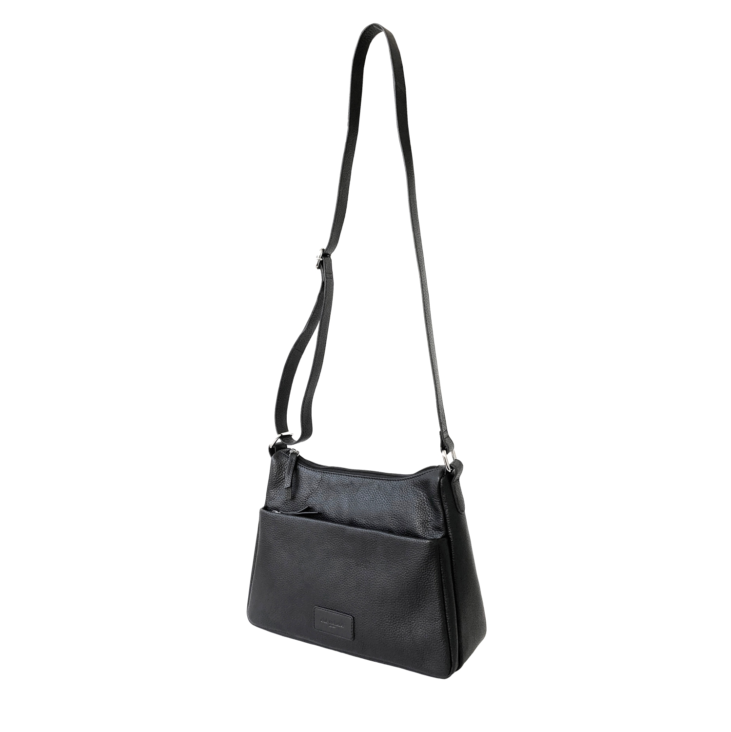 Club Rochelier Ladies Leather Medium Multi Zip Crossbody Bag, Black