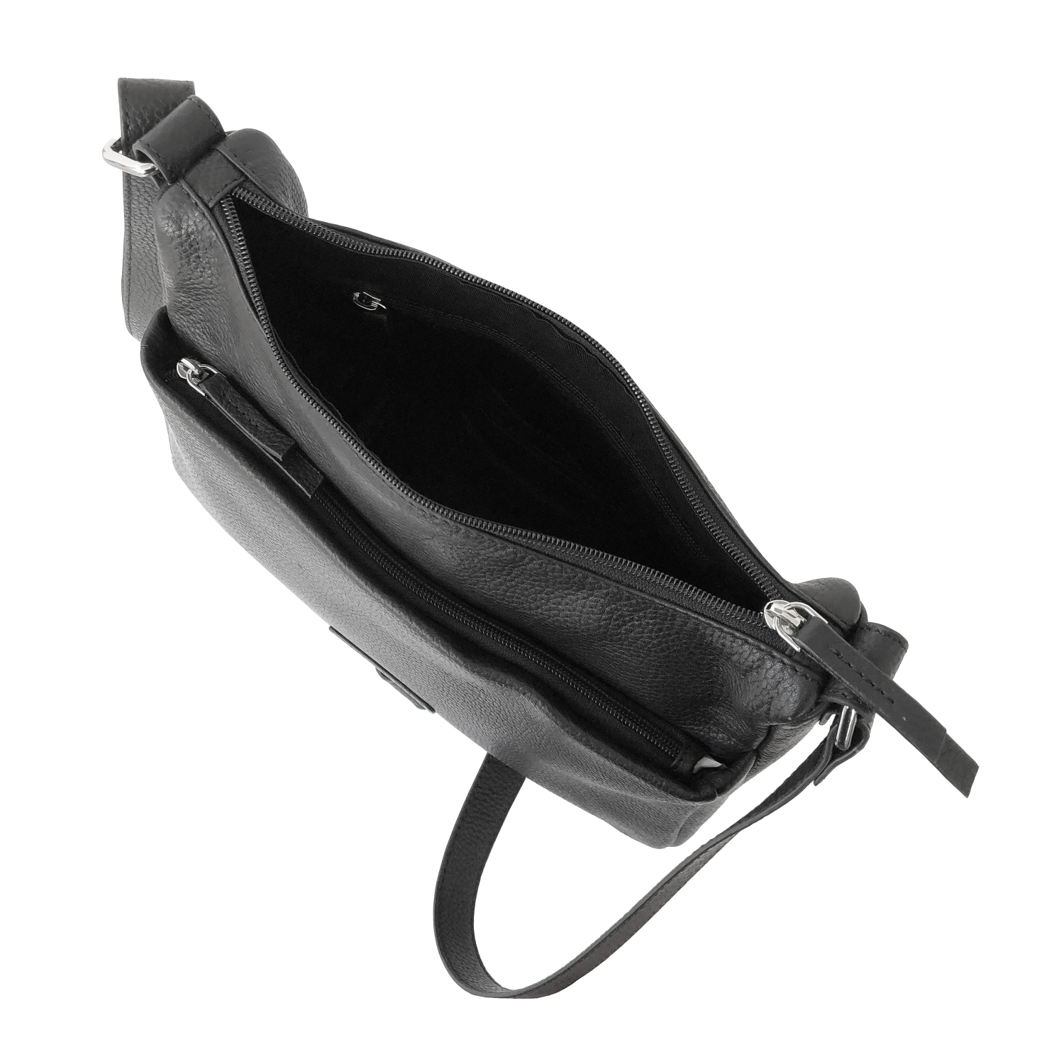 Club Rochelier Ladies Leather Medium Multi Zip Crossbody Bag, Black