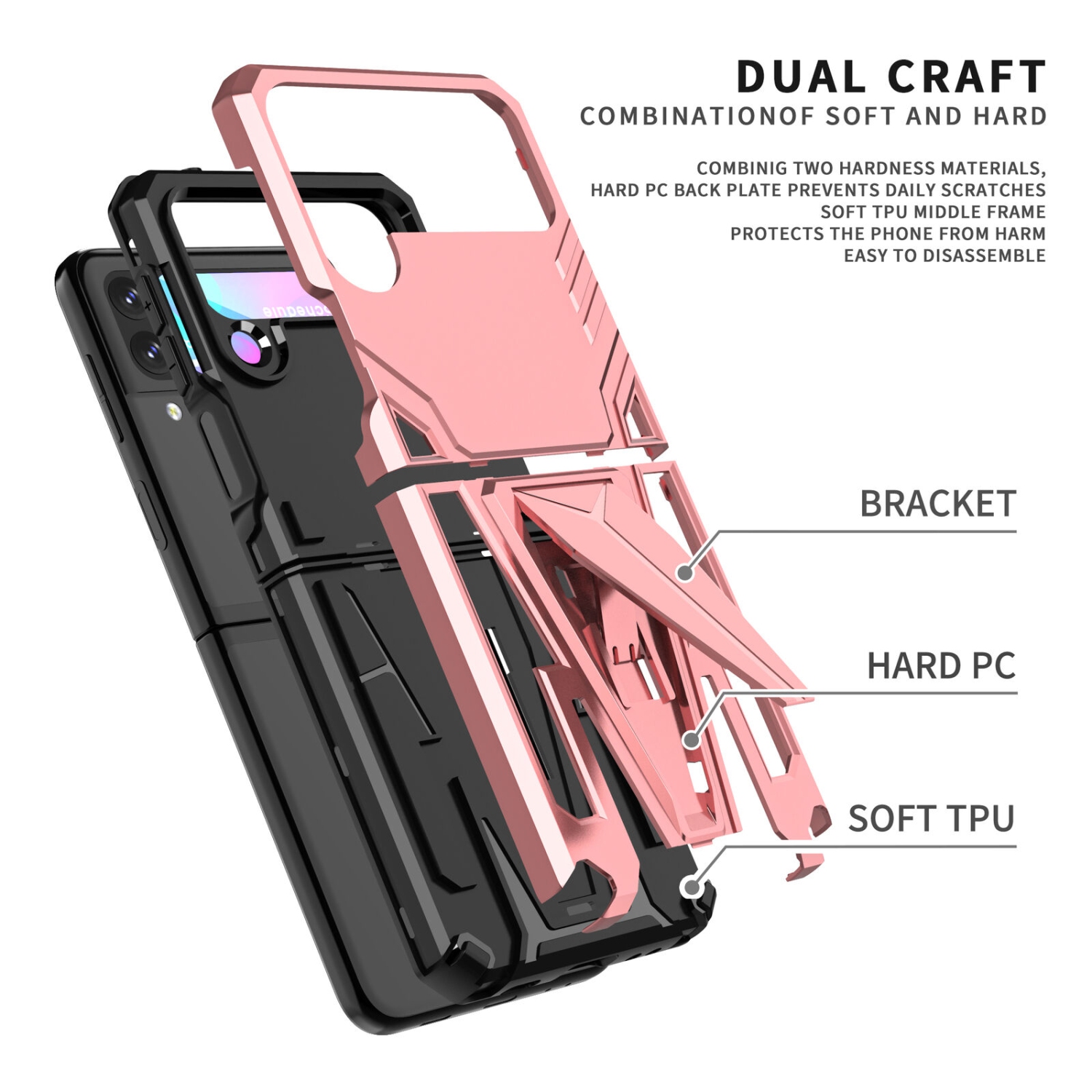 【CSmart】 Étui Coque de protection robuste et résistante aux chocs pour Samsung Galaxy Z Flip 3, or rose
