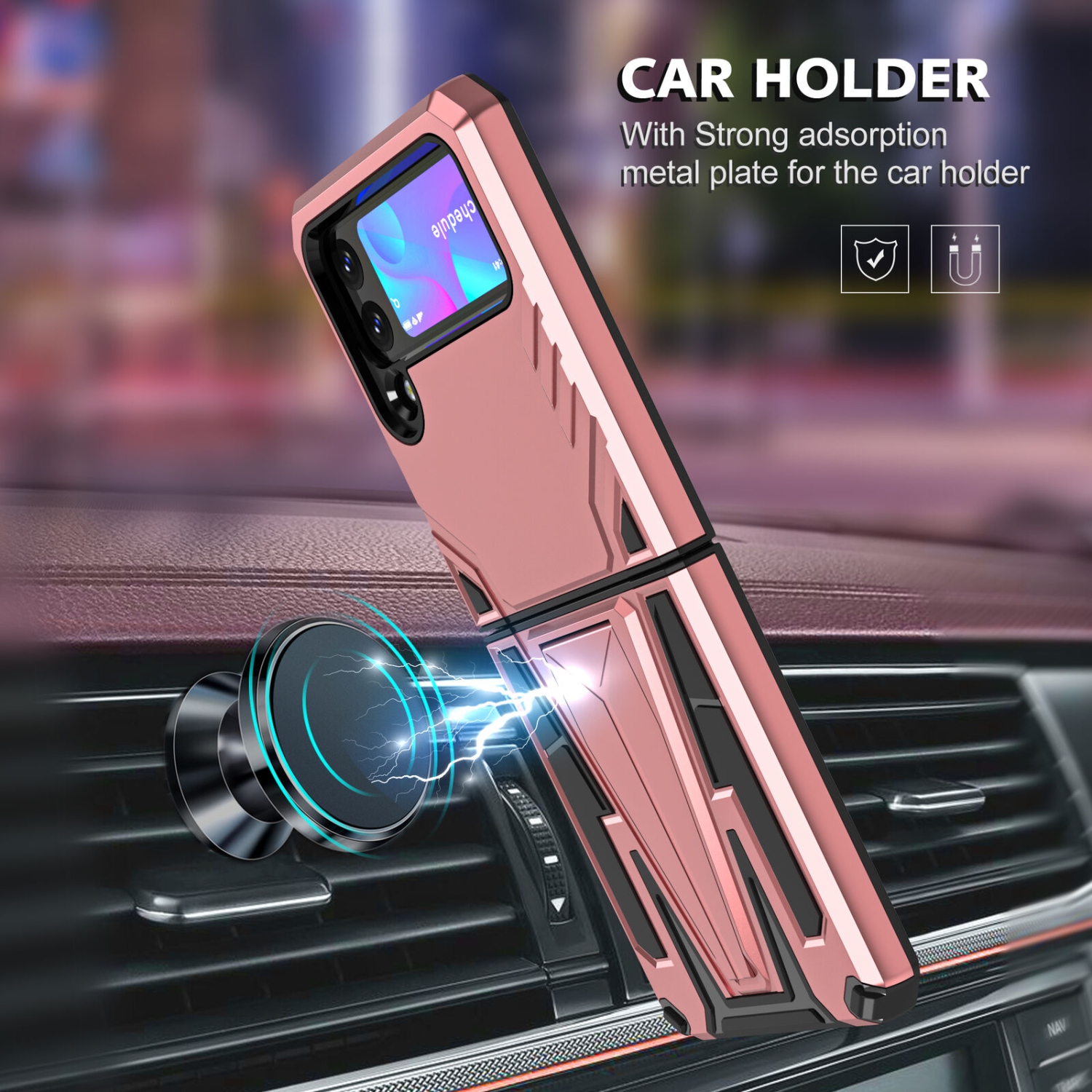 【CSmart】 Étui Coque de protection robuste et résistante aux chocs pour Samsung Galaxy Z Flip 3, or rose