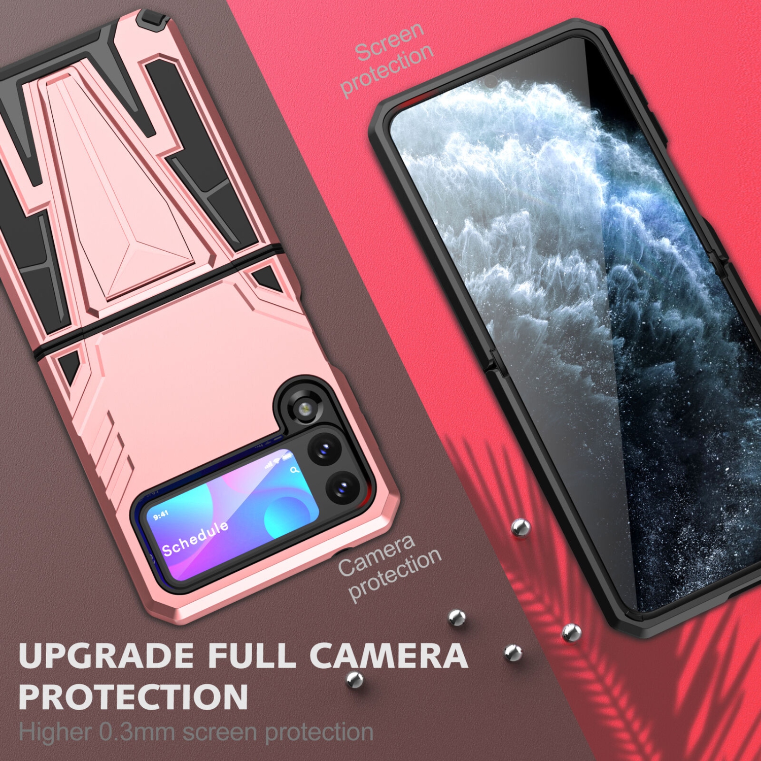 【CSmart】 Étui Coque de protection robuste et résistante aux chocs pour Samsung Galaxy Z Flip 3, or rose