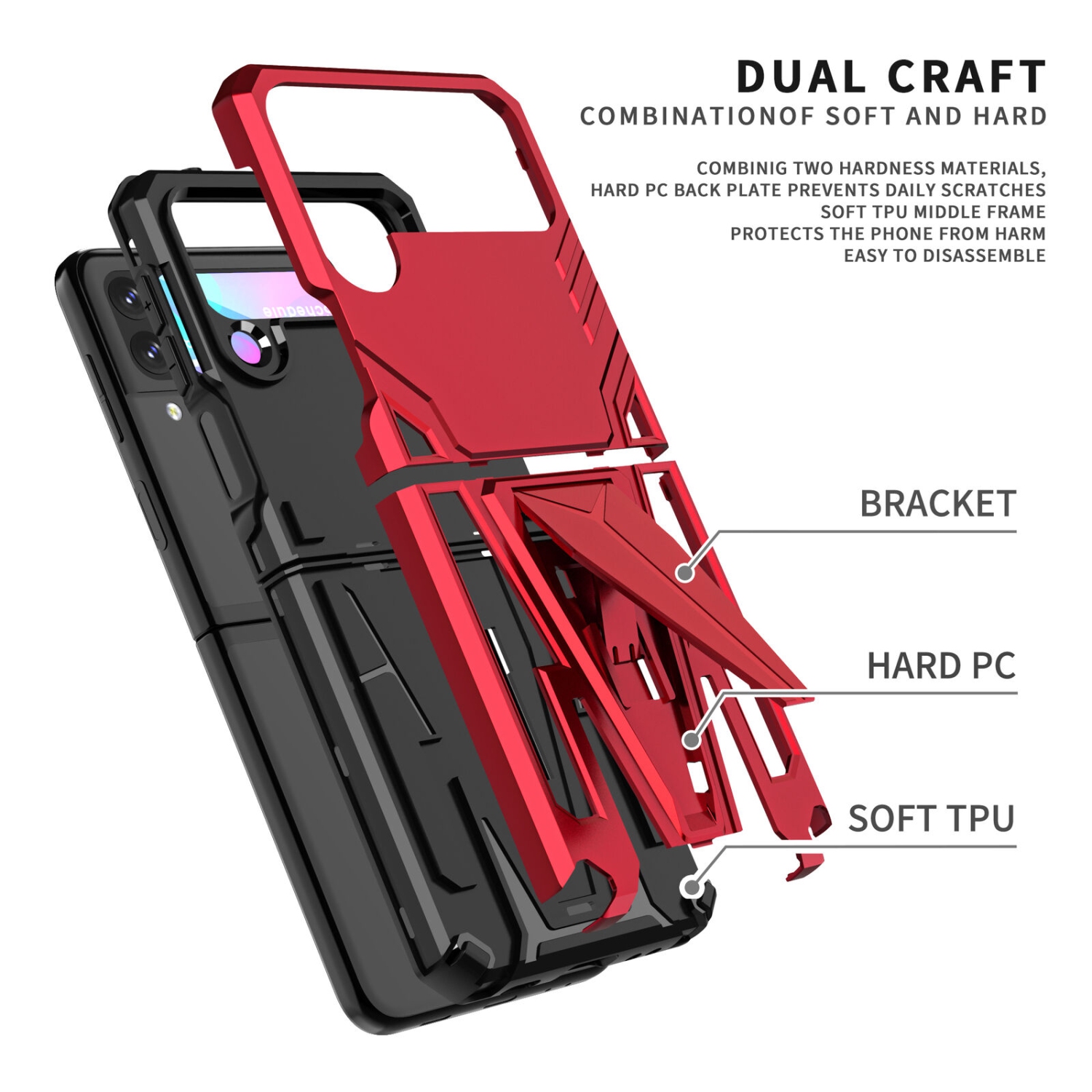 【CSmart】 Étui Coque de protection robuste et résistante aux chocs pour Samsung Galaxy Z Flip 3, rouge