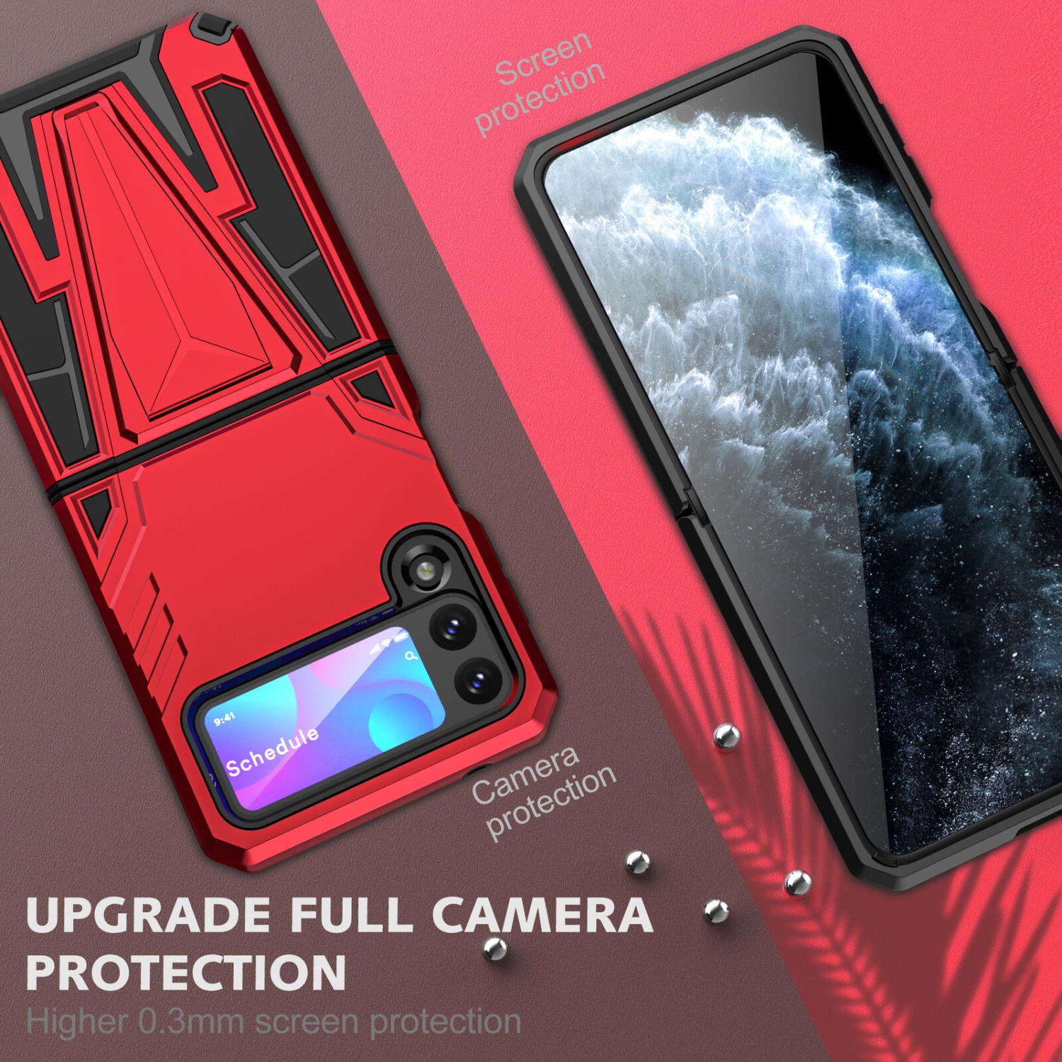 【CSmart】 Étui Coque de protection robuste et résistante aux chocs pour Samsung Galaxy Z Flip 3, rouge