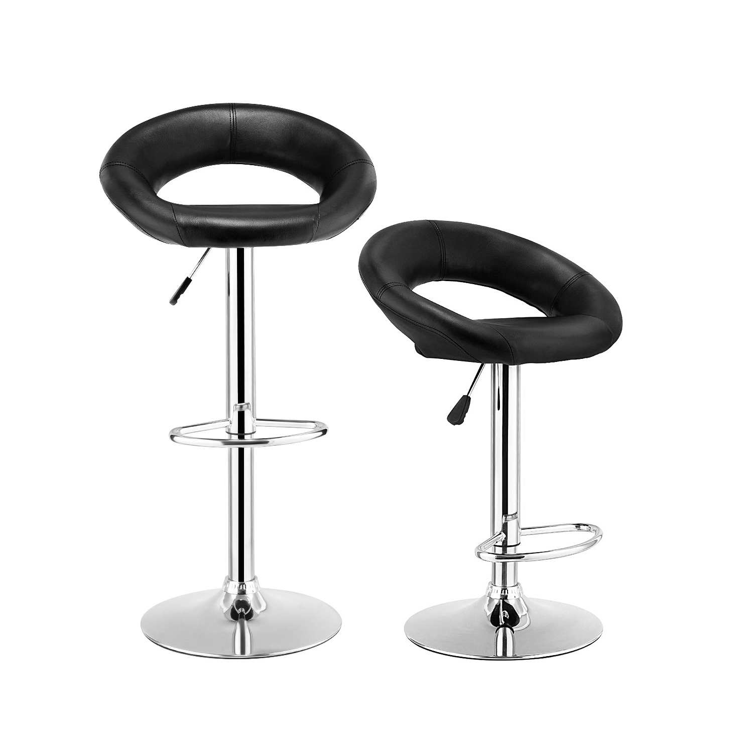 Topbuy Set of 2 Swivel Bar Stools Adjustable PU Leather Chairs Black