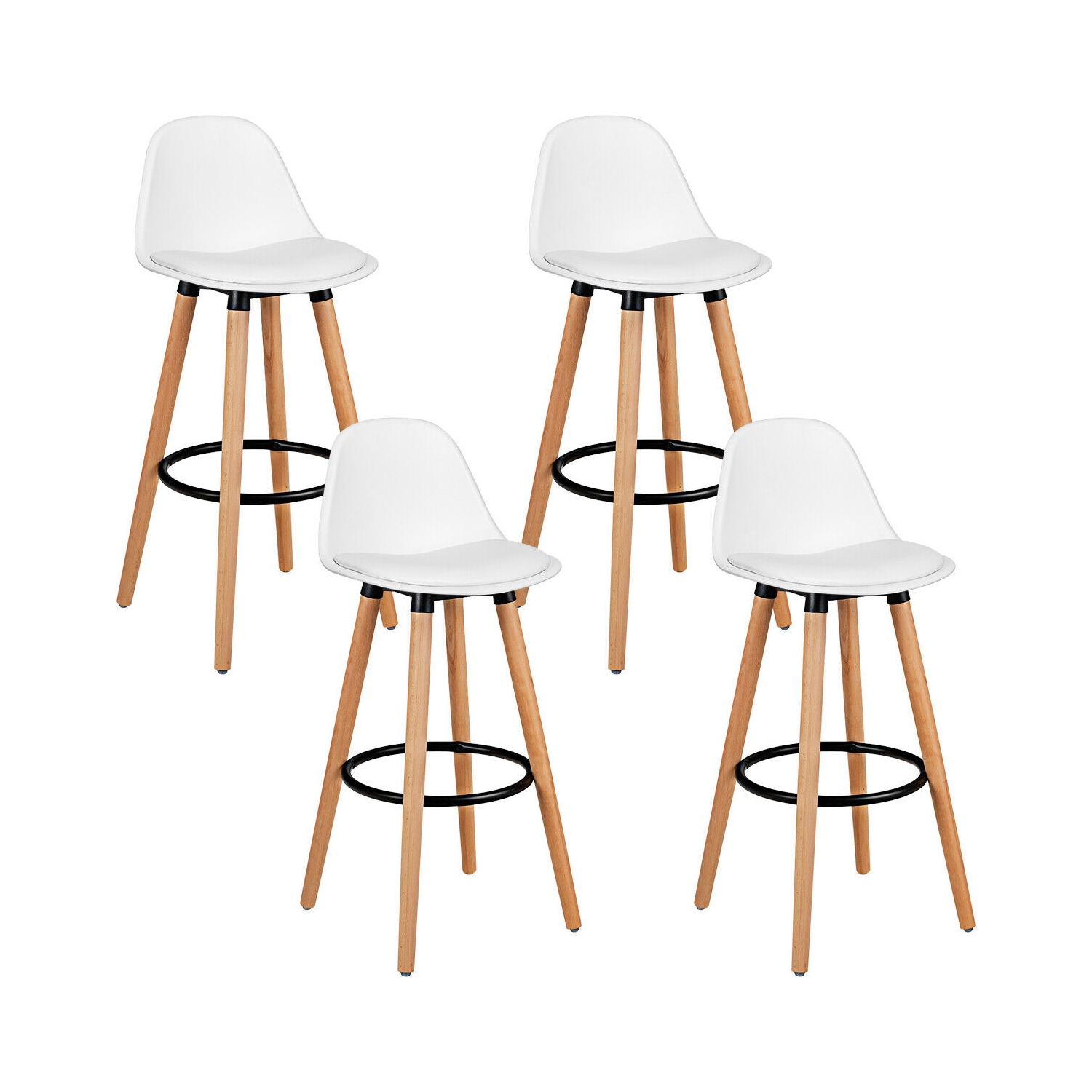 Topbuy Set of 4 Mid Century Barstool 28.5" Dining Pub Chair w/Leather Padded Seat White/Black