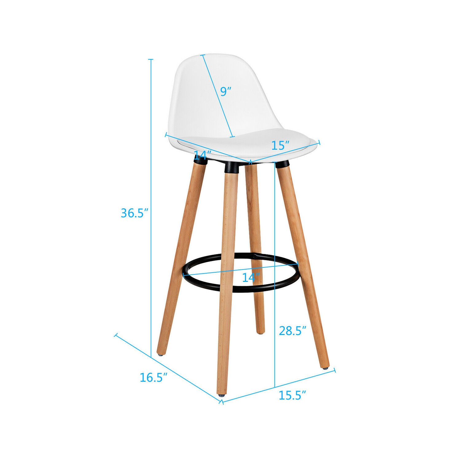 Topbuy Set of 4 Mid Century Barstool 28.5" Dining Pub Chair w/Leather Padded Seat White/Black