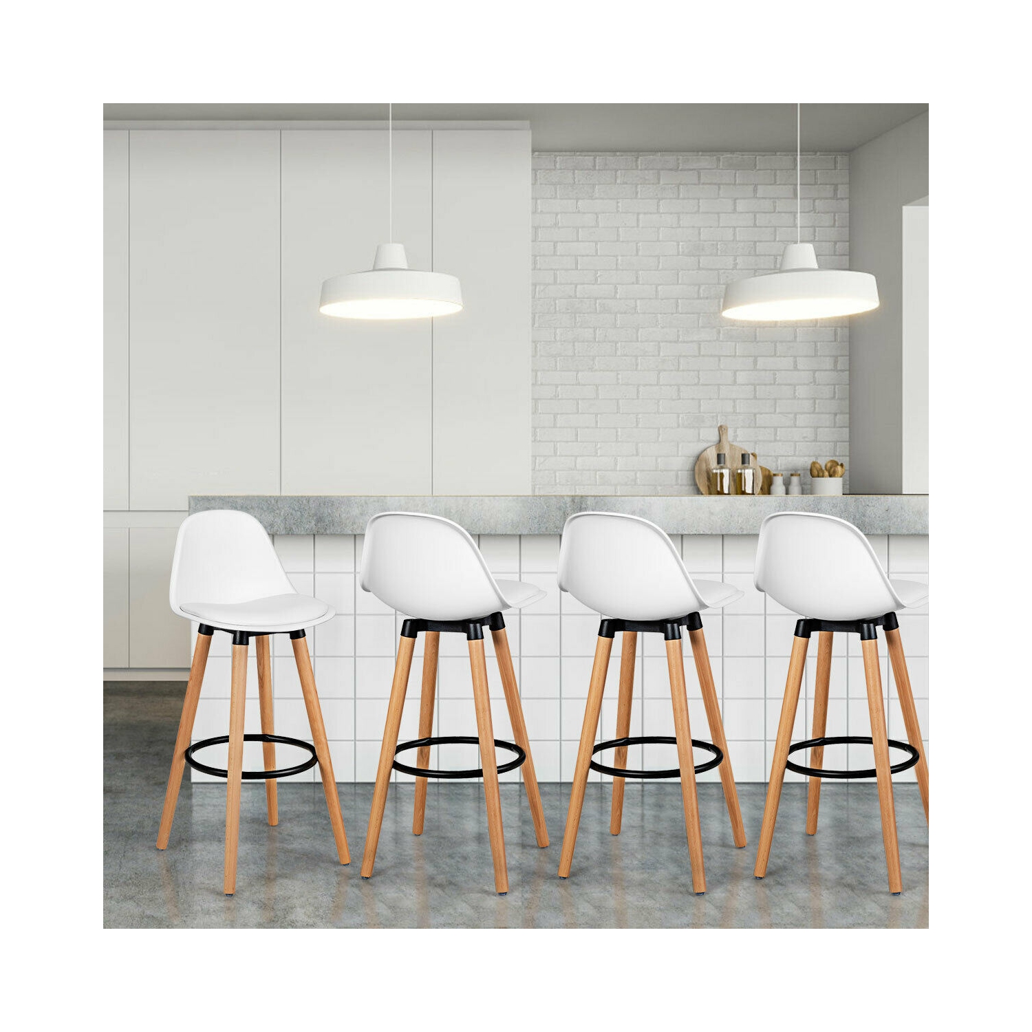Topbuy Set of 4 Mid Century Barstool 28.5" Dining Pub Chair w/Leather Padded Seat White/Black