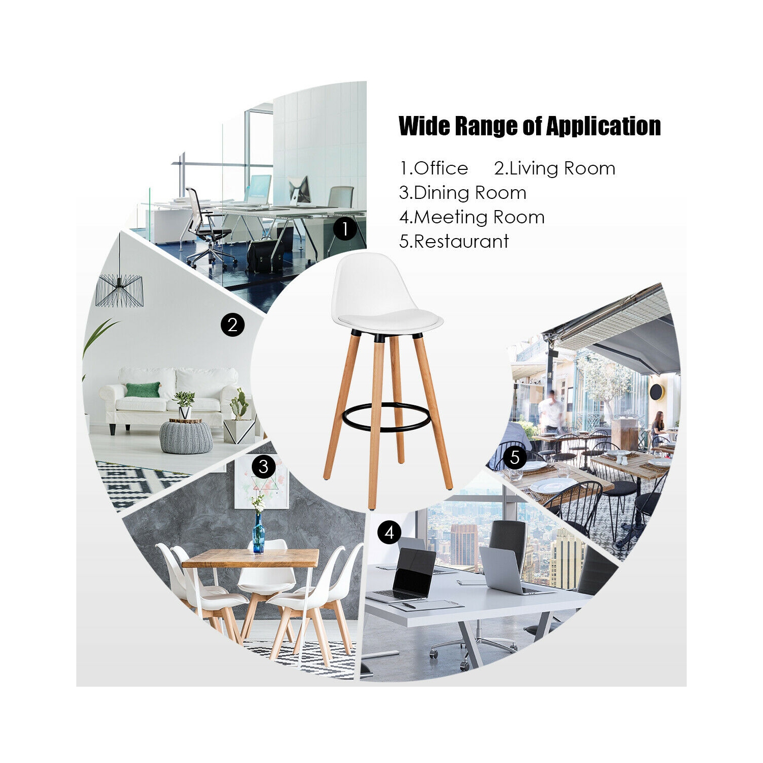 Topbuy Set of 4 Mid Century Barstool 28.5" Dining Pub Chair w/Leather Padded Seat White/Black