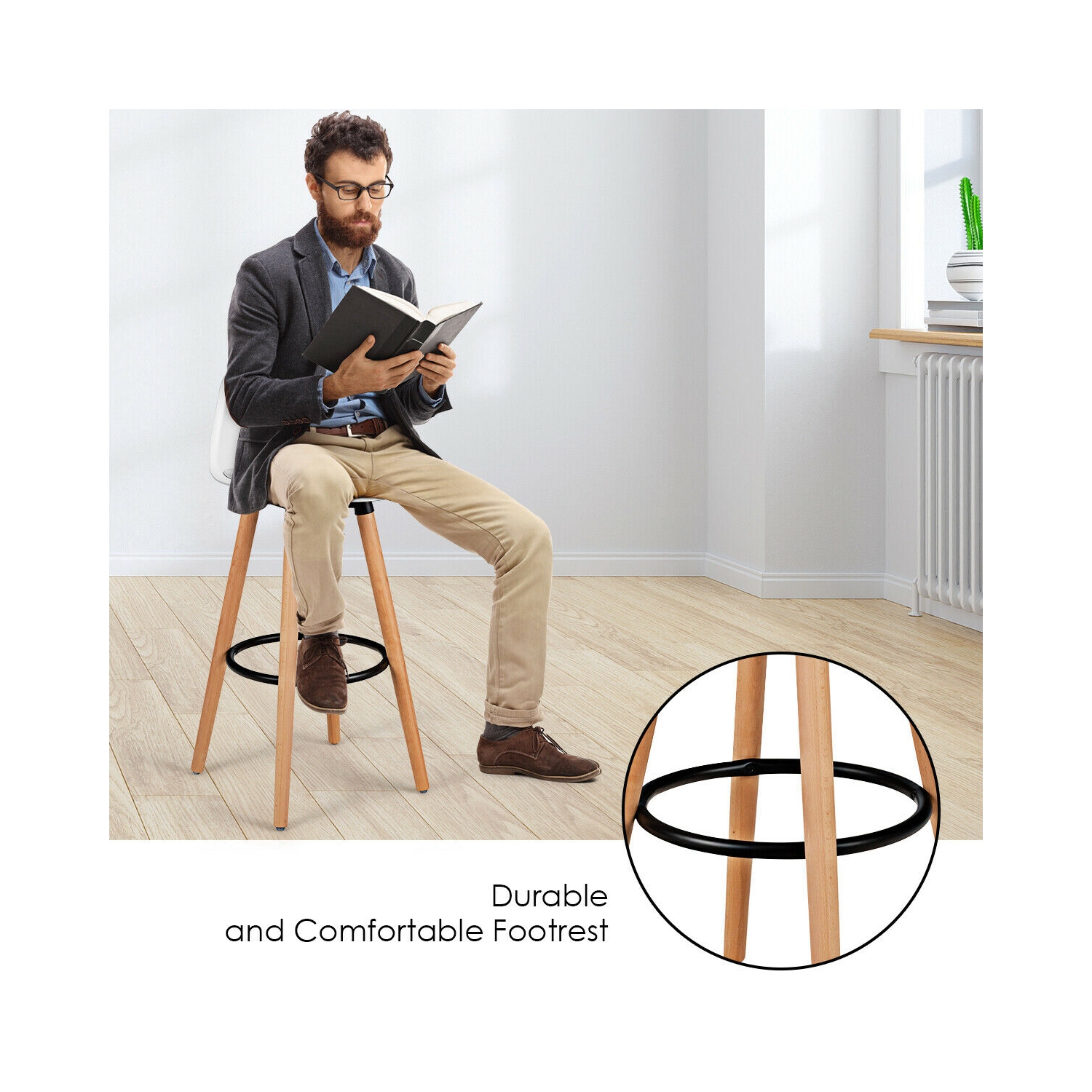 Topbuy Set of 4 Mid Century Barstool 28.5" Dining Pub Chair w/Leather Padded Seat White/Black