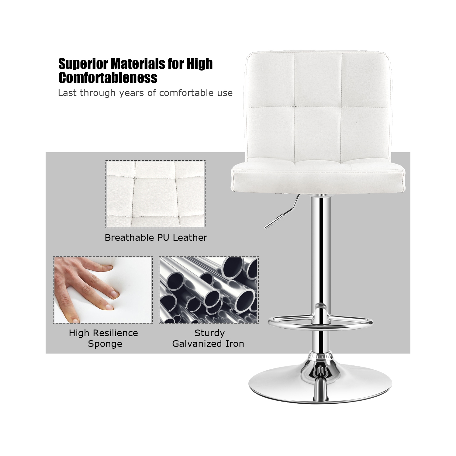 Topbuy Height Adjustable Swivel Bar Stool PU Leather Chair W/Backrest White