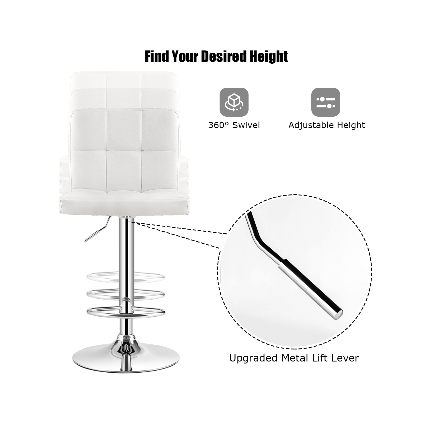 Topbuy Height Adjustable Swivel Bar Stool PU Leather Chair W/Backrest White