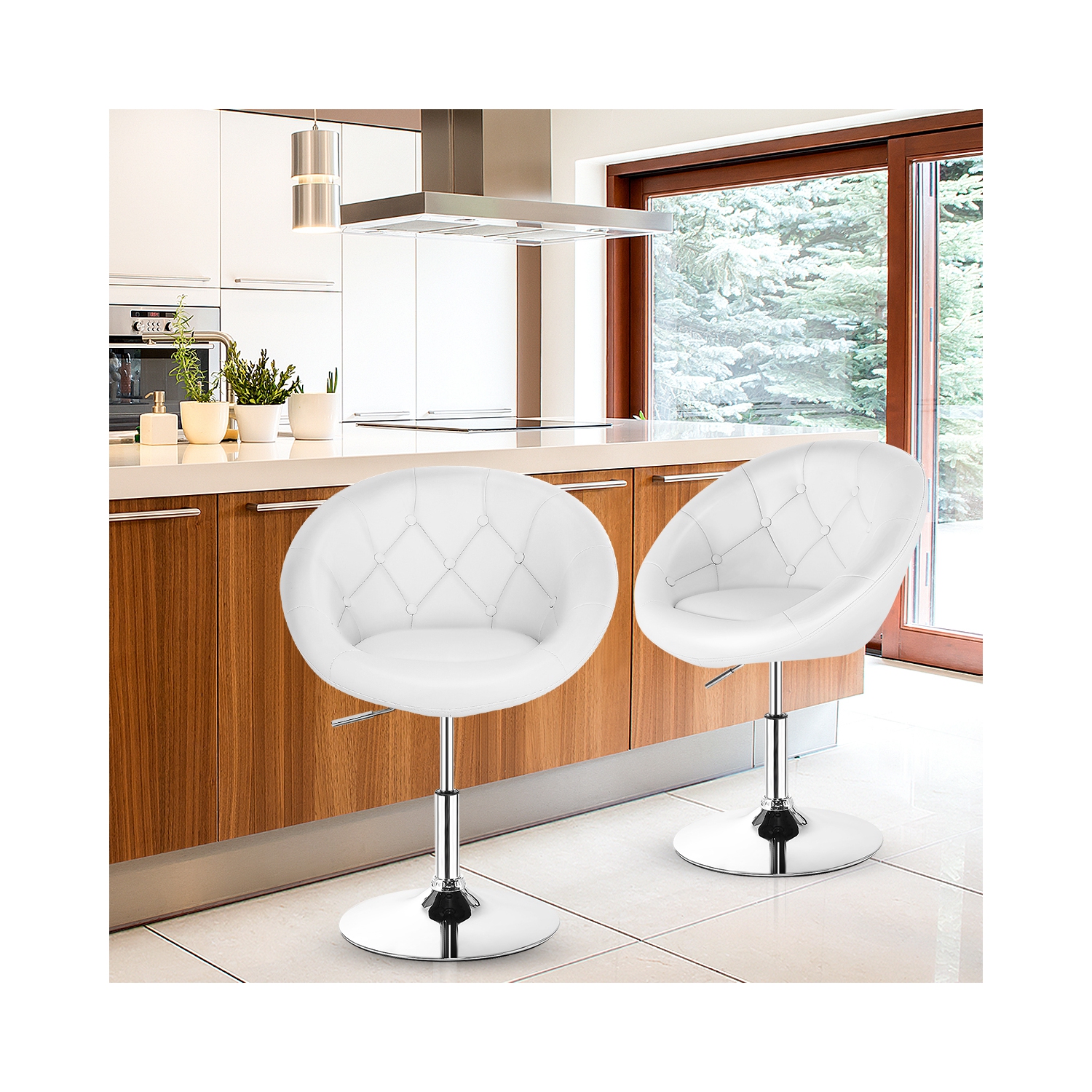 Topbuy Modern Swivel Bar Stools Height Adjustable Round Tufted Back Accent Chair Black/White