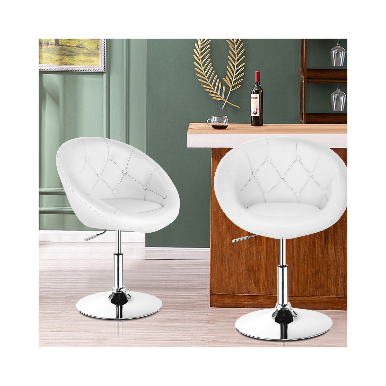 Topbuy Modern Swivel Bar Stools Height Adjustable Round Tufted Back Accent Chair Black/White