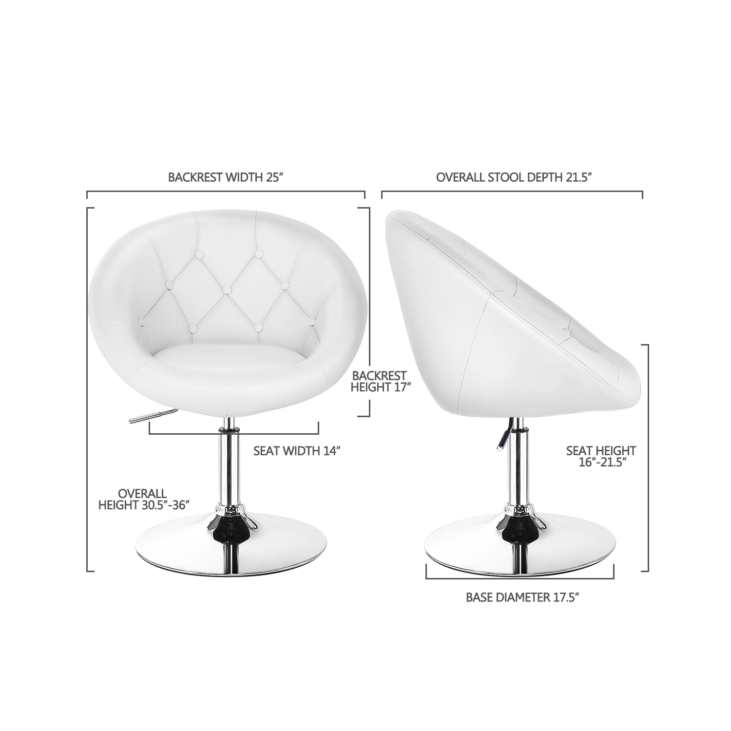 Topbuy Modern Swivel Bar Stools Height Adjustable Round Tufted Back Accent Chair Black/White