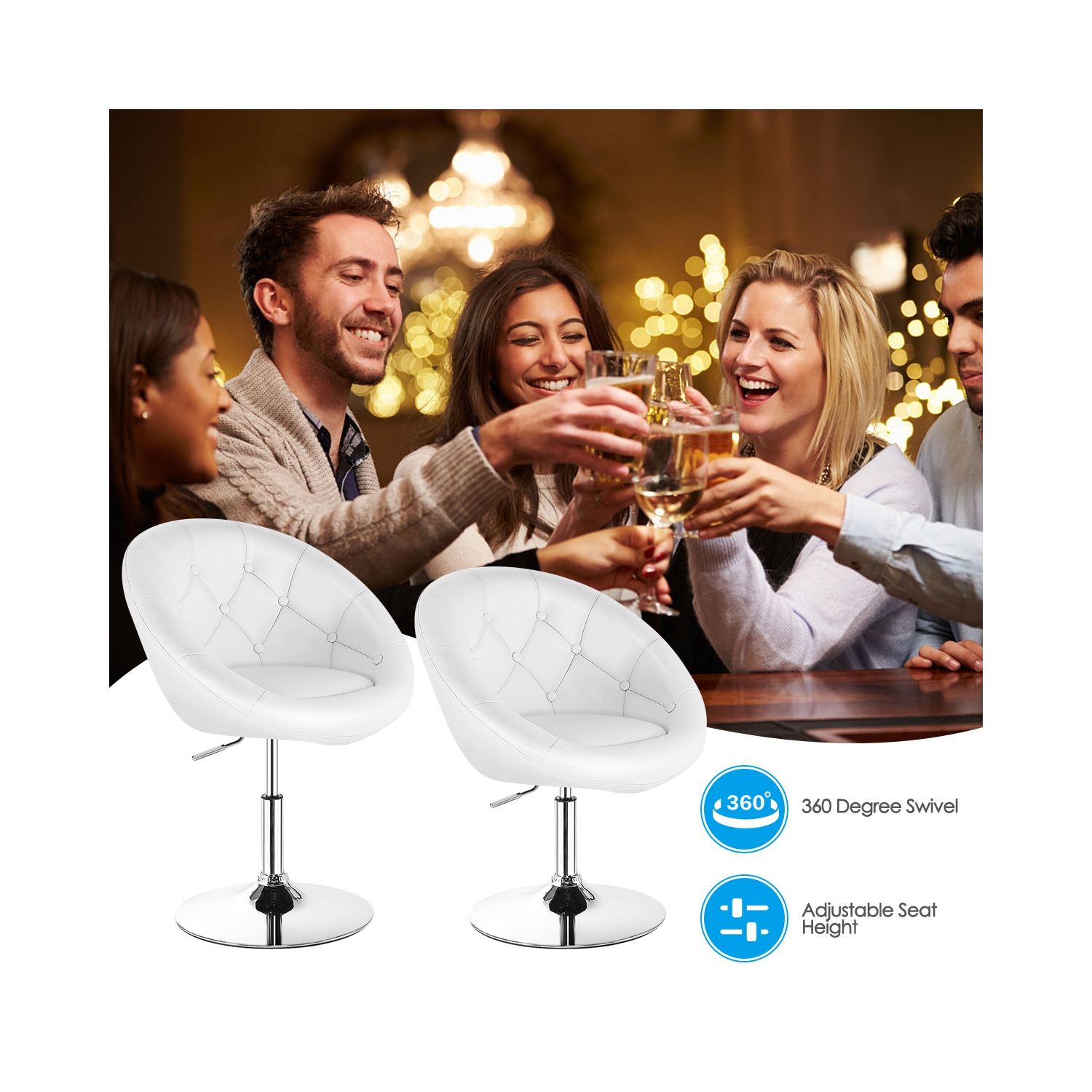 Topbuy Modern Swivel Bar Stools Height Adjustable Round Tufted Back Accent Chair Black/White