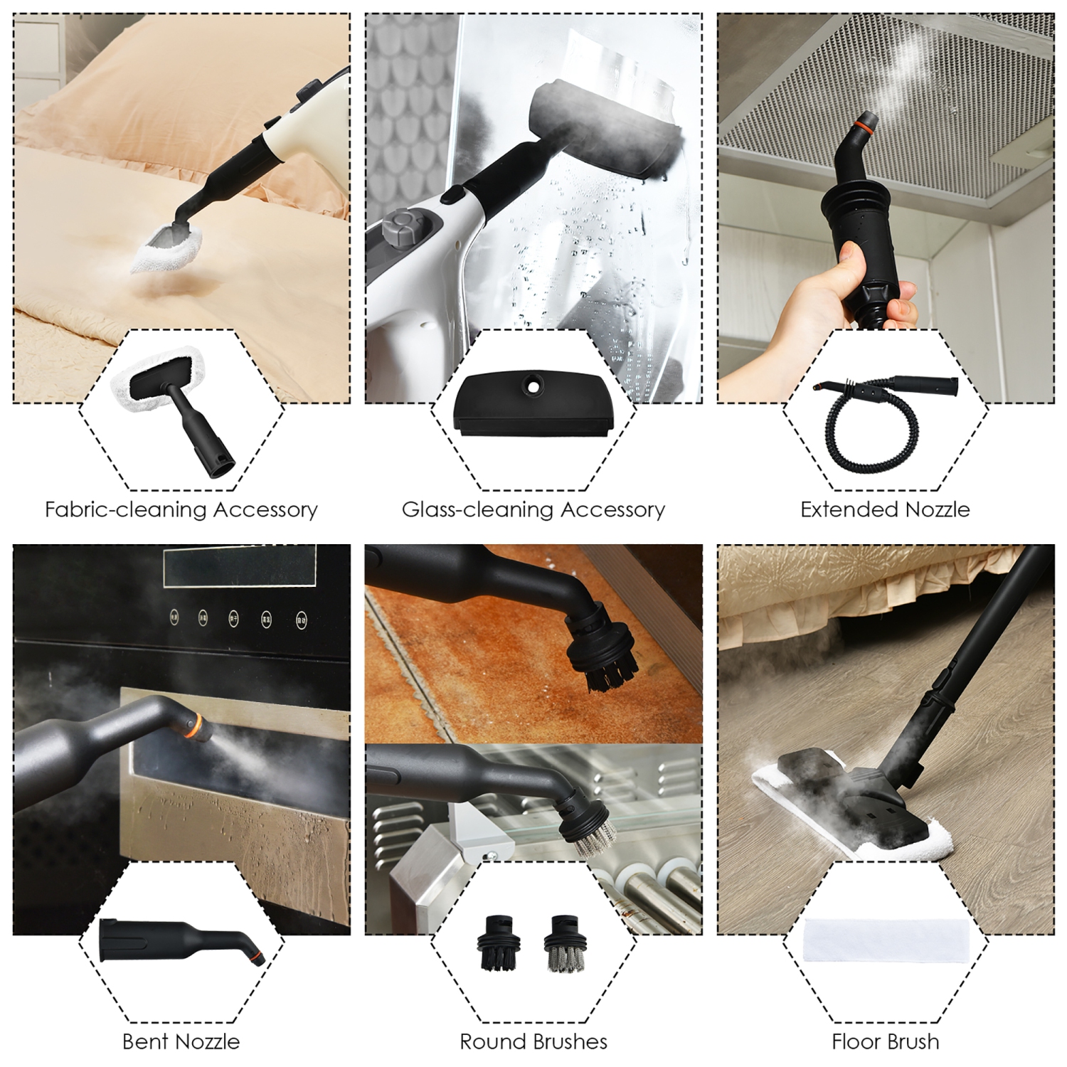 1400W Multipurpose Pressurized Steam Cleaner Mop W/ 17 Pieces Accessories Yellow