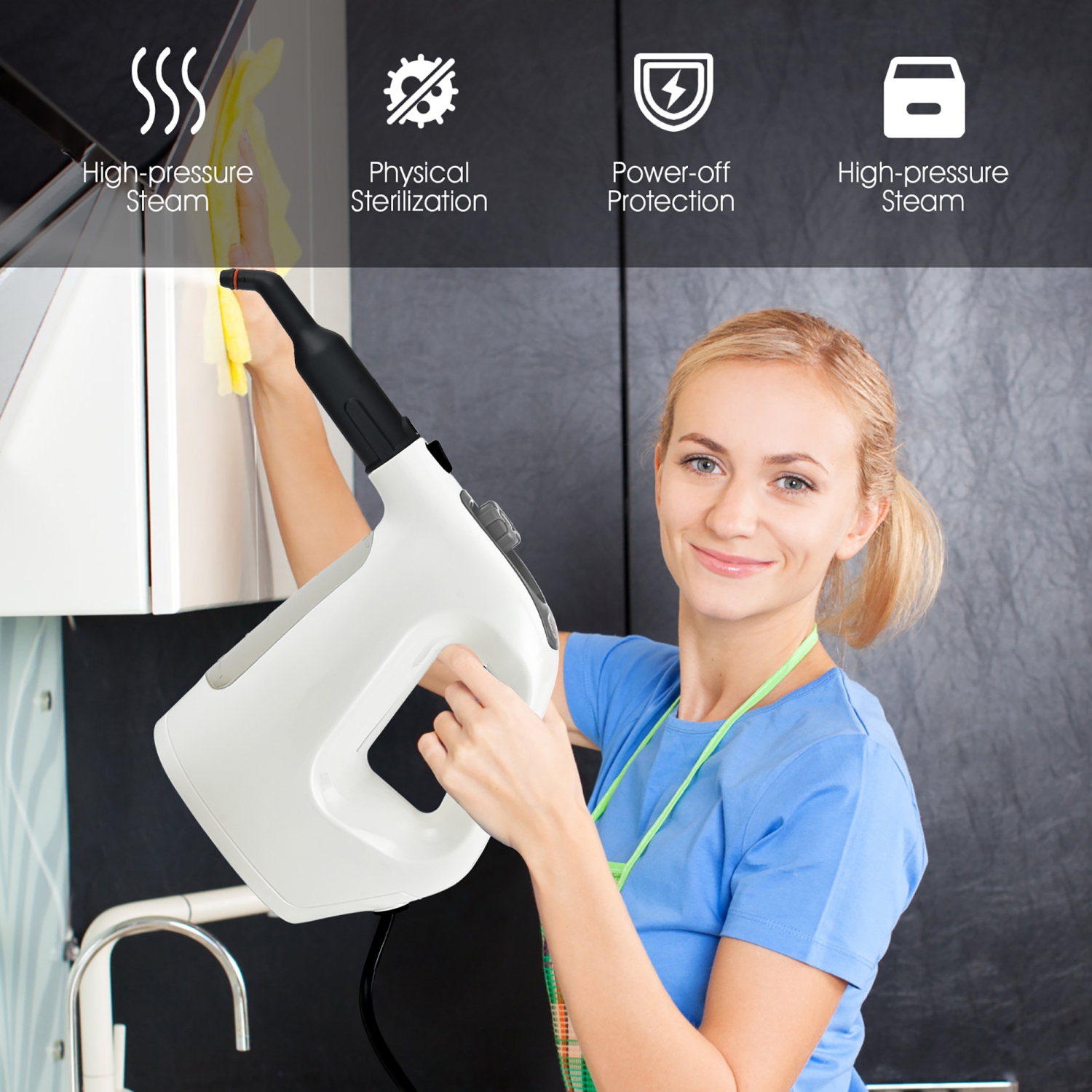 1400W Multipurpose Pressurized Steam Cleaner Mop W/ 17 Pieces Accessories Yellow