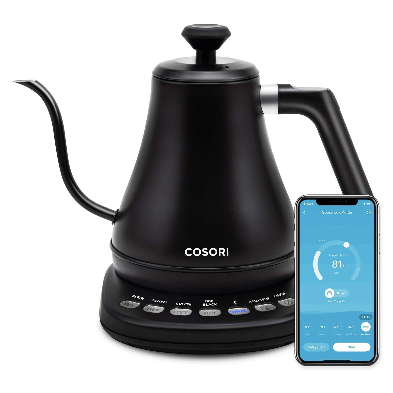 COSORI Electric Gooseneck Smart Bluetooth Temperature Control 5 Variable Presets Pour Over Kettle
