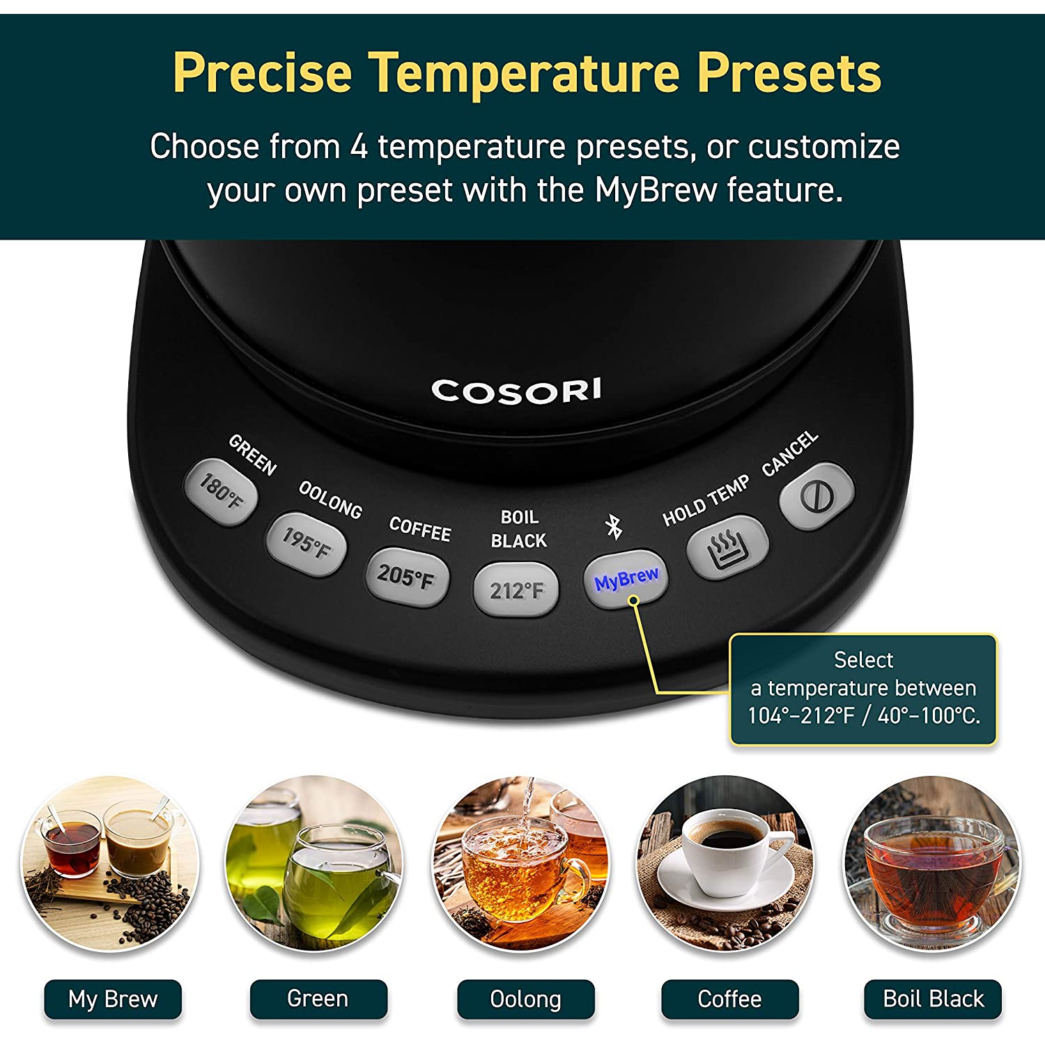 COSORI Electric Gooseneck Smart Bluetooth Temperature Control 5 Variable Presets Pour Over Kettle