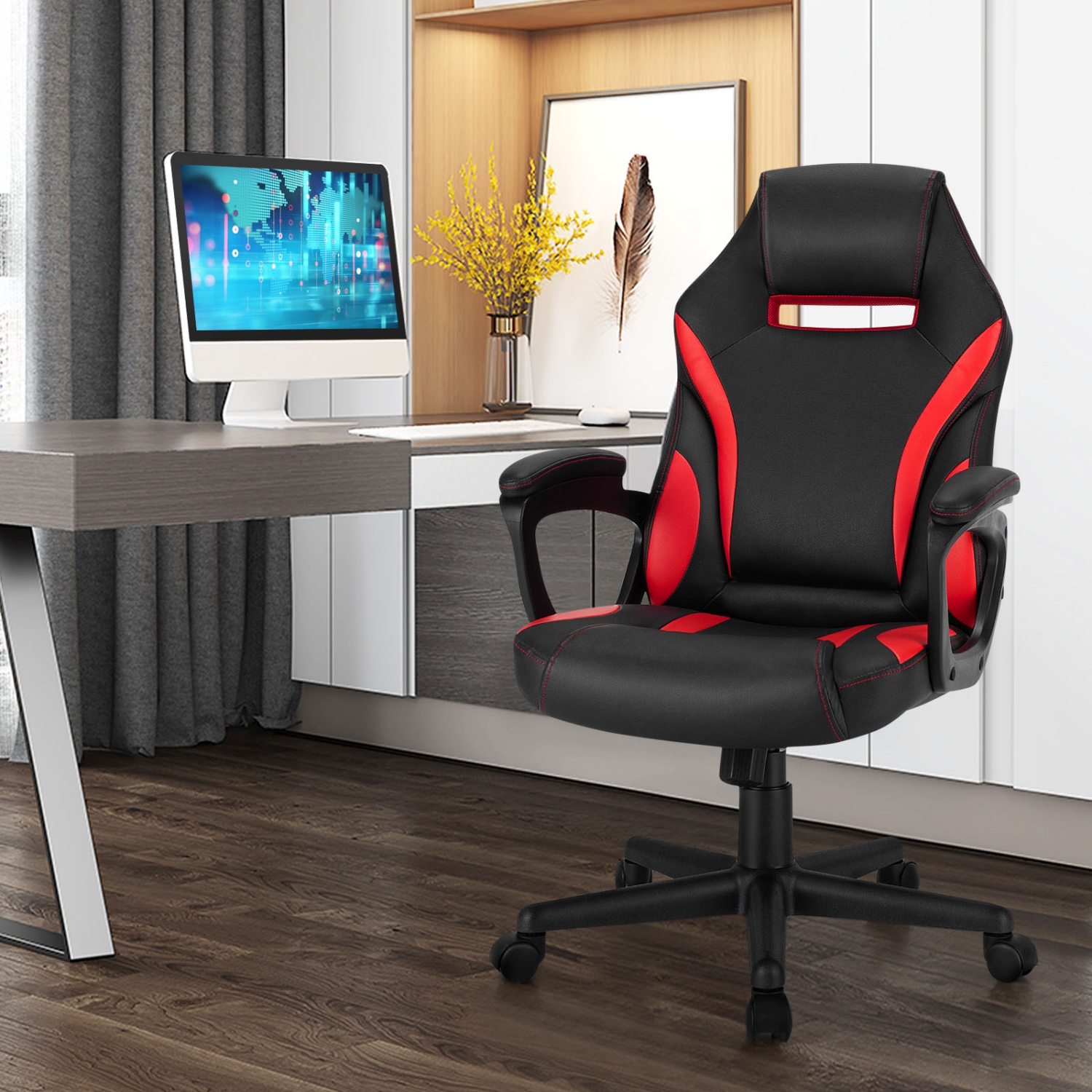 Topbuy Gaming Chair Ergonomic Computer Racing Chair Adjustable Swivel Task Chair w/Padded Armrest