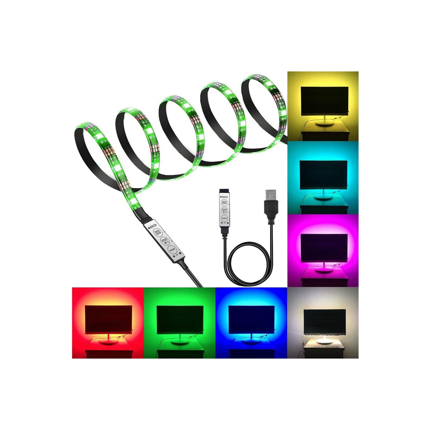 USB LED TV Backlight for 32-60 Inch Smart TV , 9.84Ft LED Strip Lights W-Shape Easy-Curve Design, Syn on/Off with TV, 16 Colors Changing TV Back