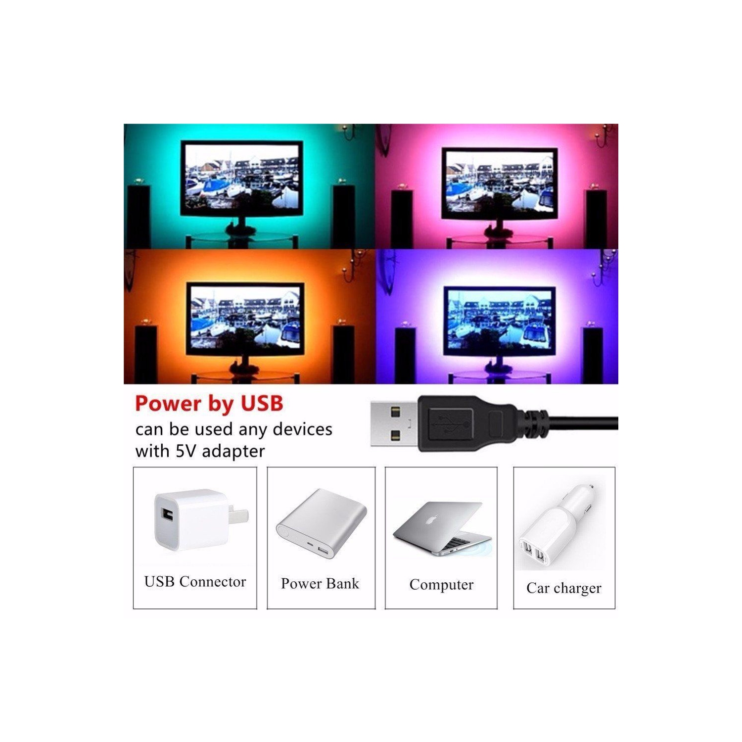 USB LED TV Backlight for 32-60 Inch Smart TV , 9.84Ft LED Strip Lights W-Shape Easy-Curve Design, Syn on/Off with TV, 16 Colors Changing TV Back